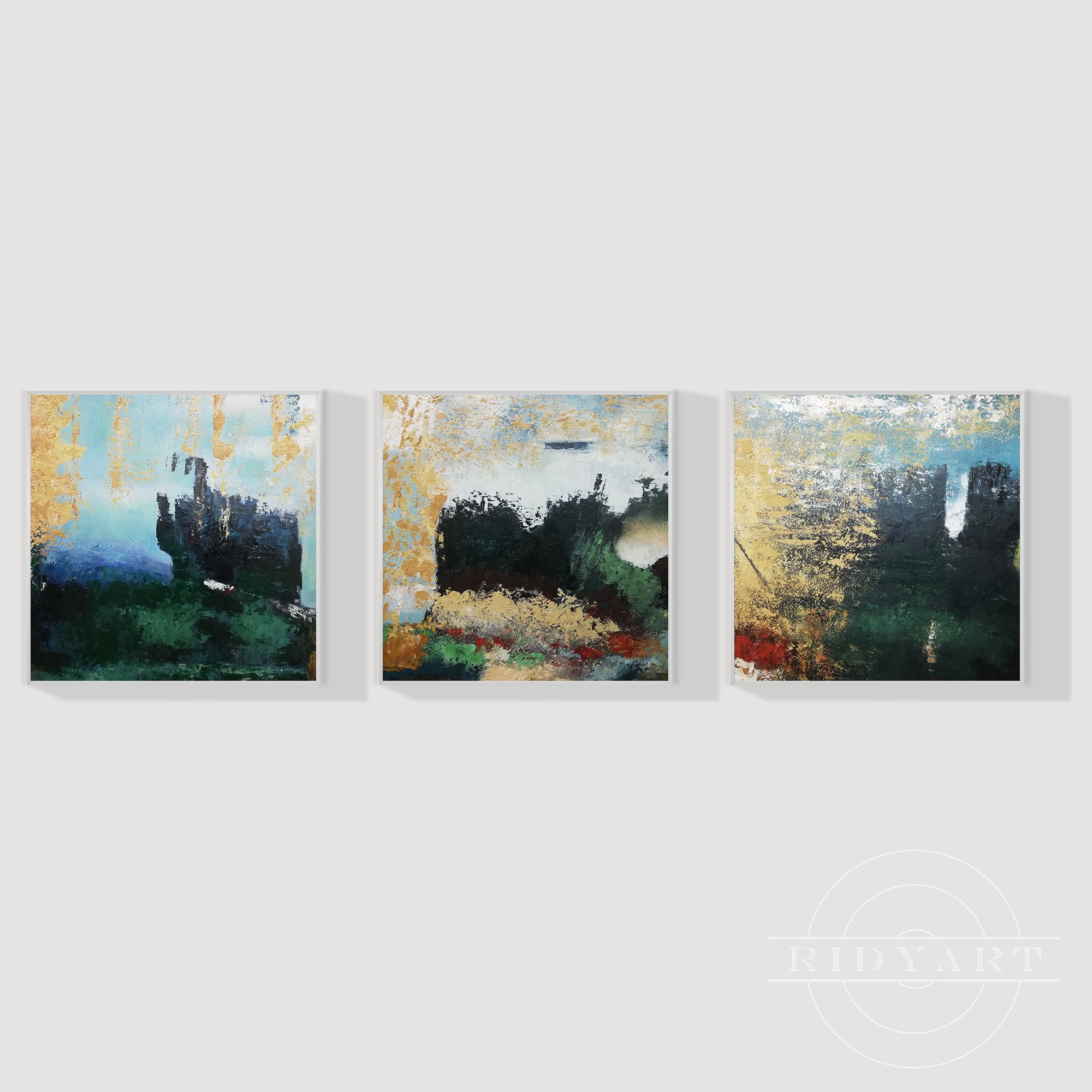 Set of 3 teal gold art_0719