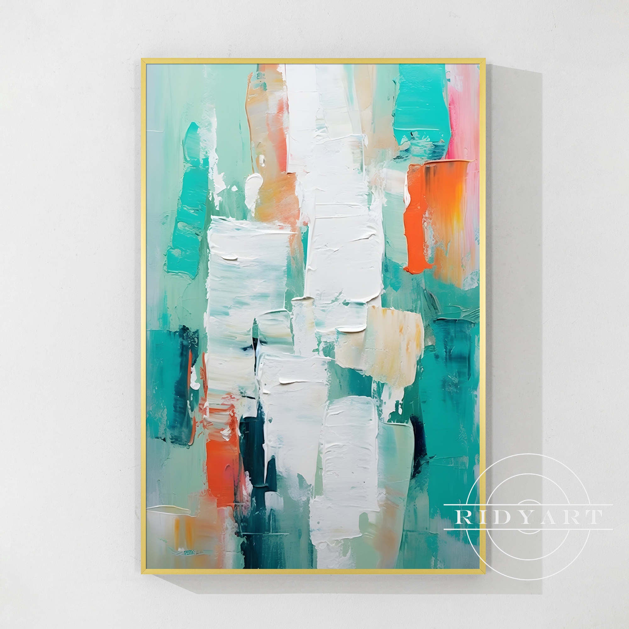 Teal abstract wall art with bold brushstrokes and modern design