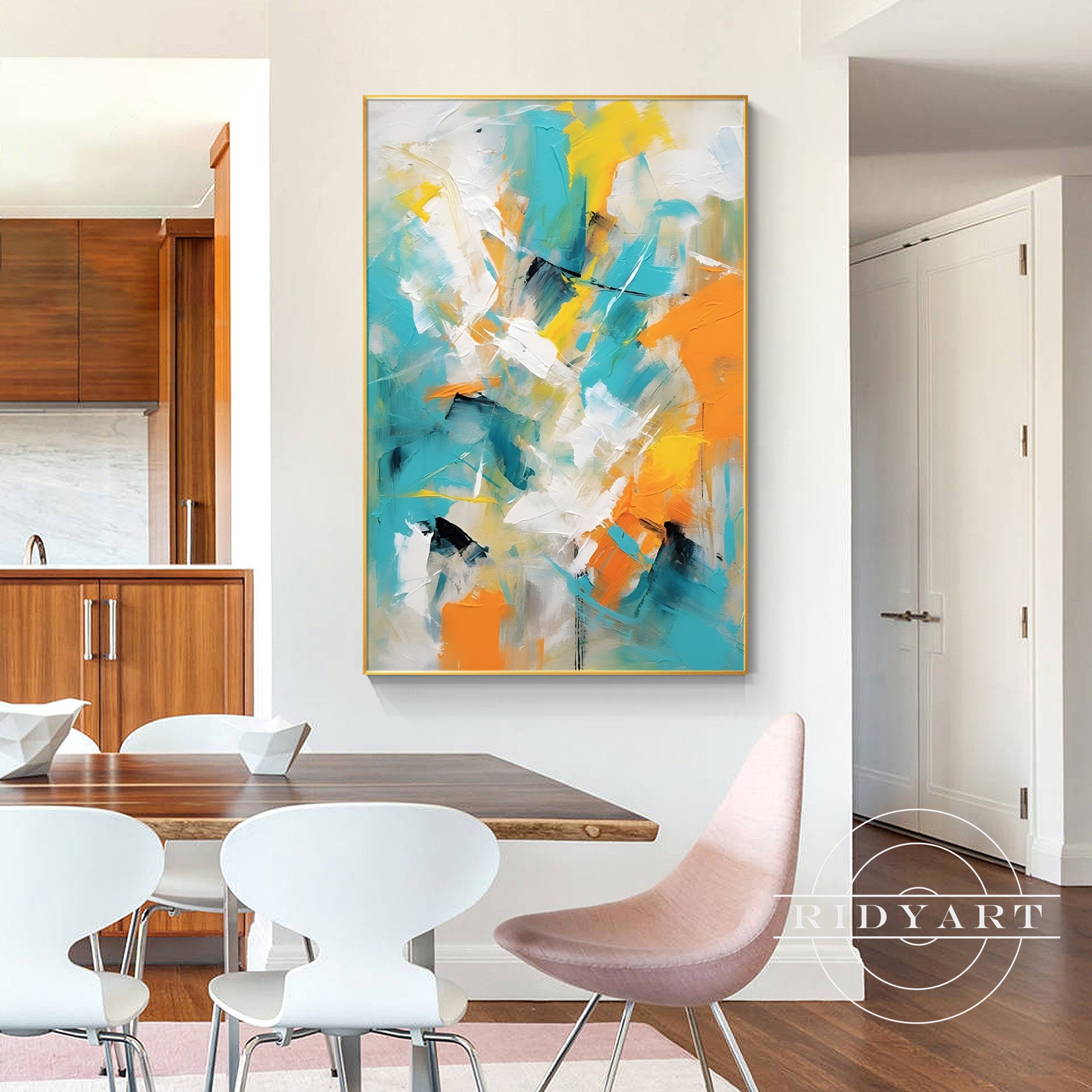 Modern Teal Orange Abstract Art for home decor