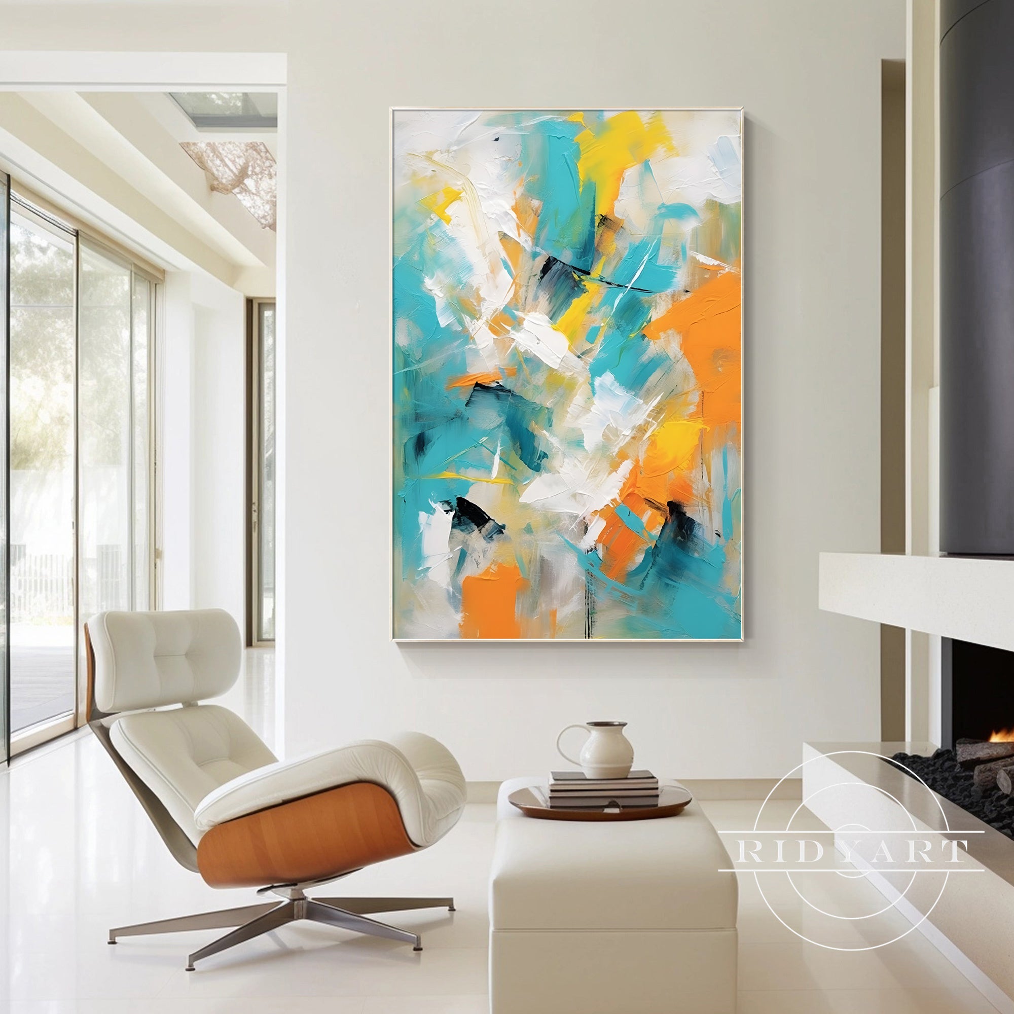Modern Teal Orange Abstract Art for home decor