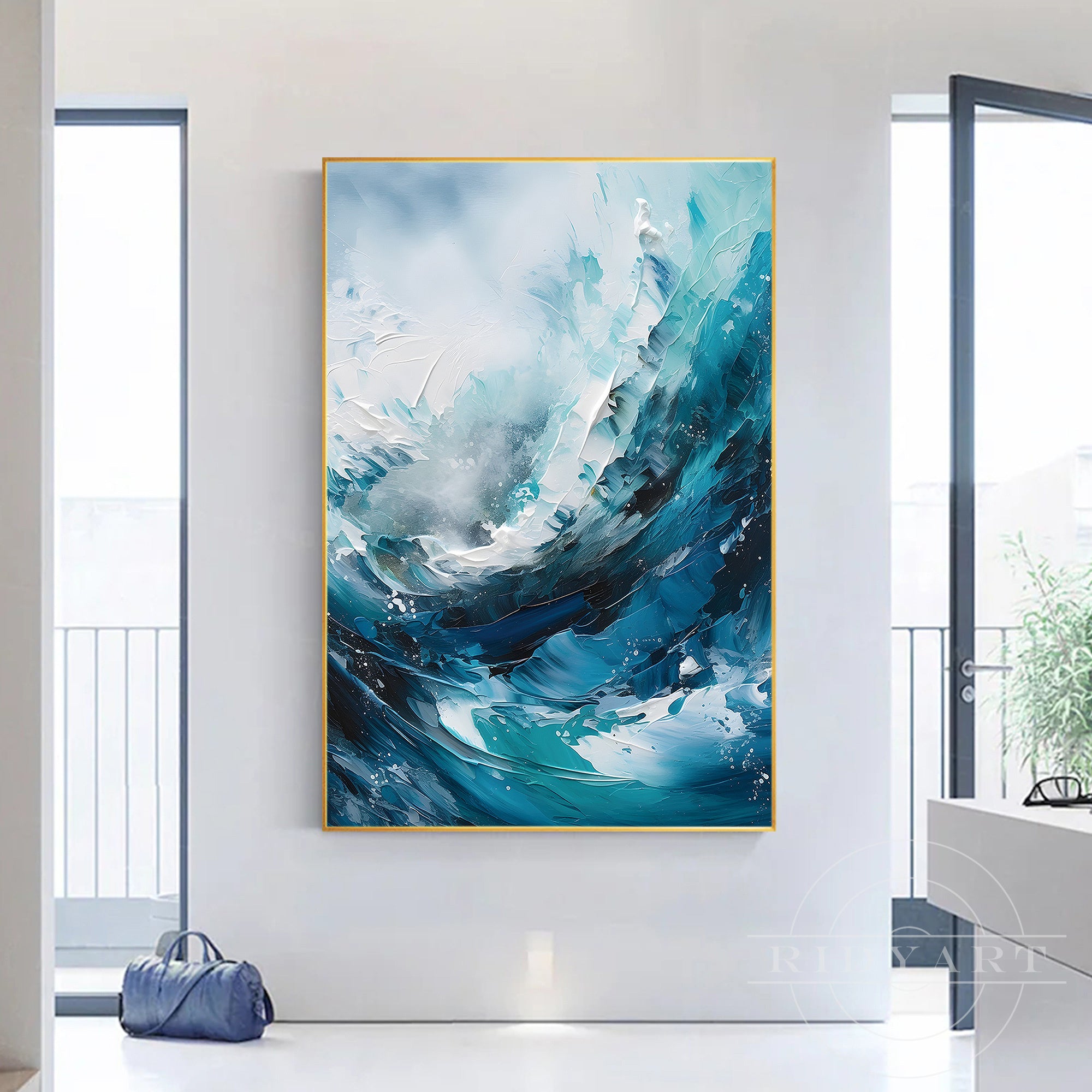 Elegant Teal Blue Abstract Textured Art – Perfect for Contemporary Homes