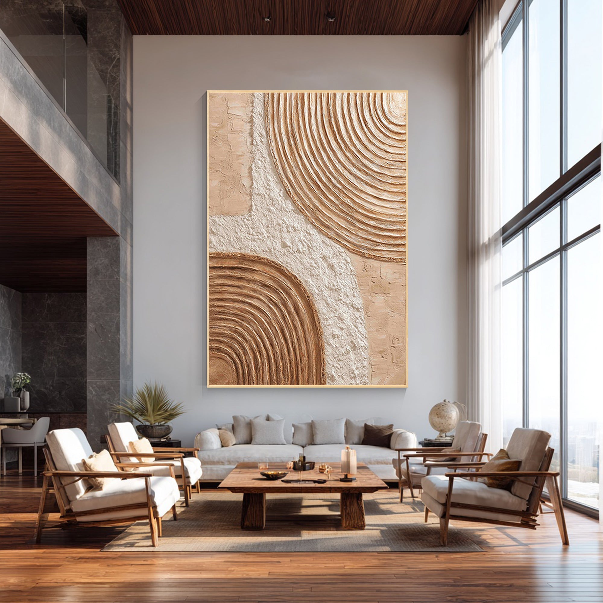 large neutral abstract painting textured modern living room art
