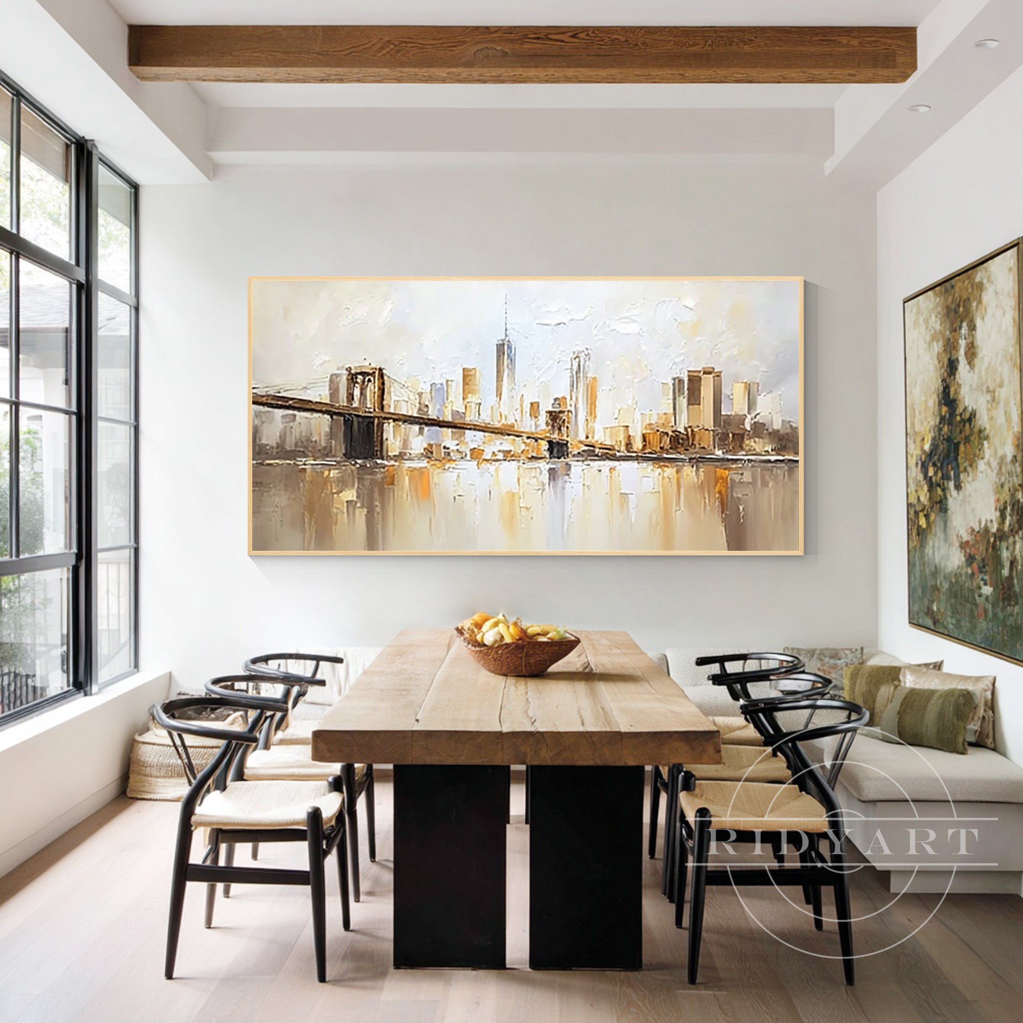 modern beige city skyline wall art living room decor