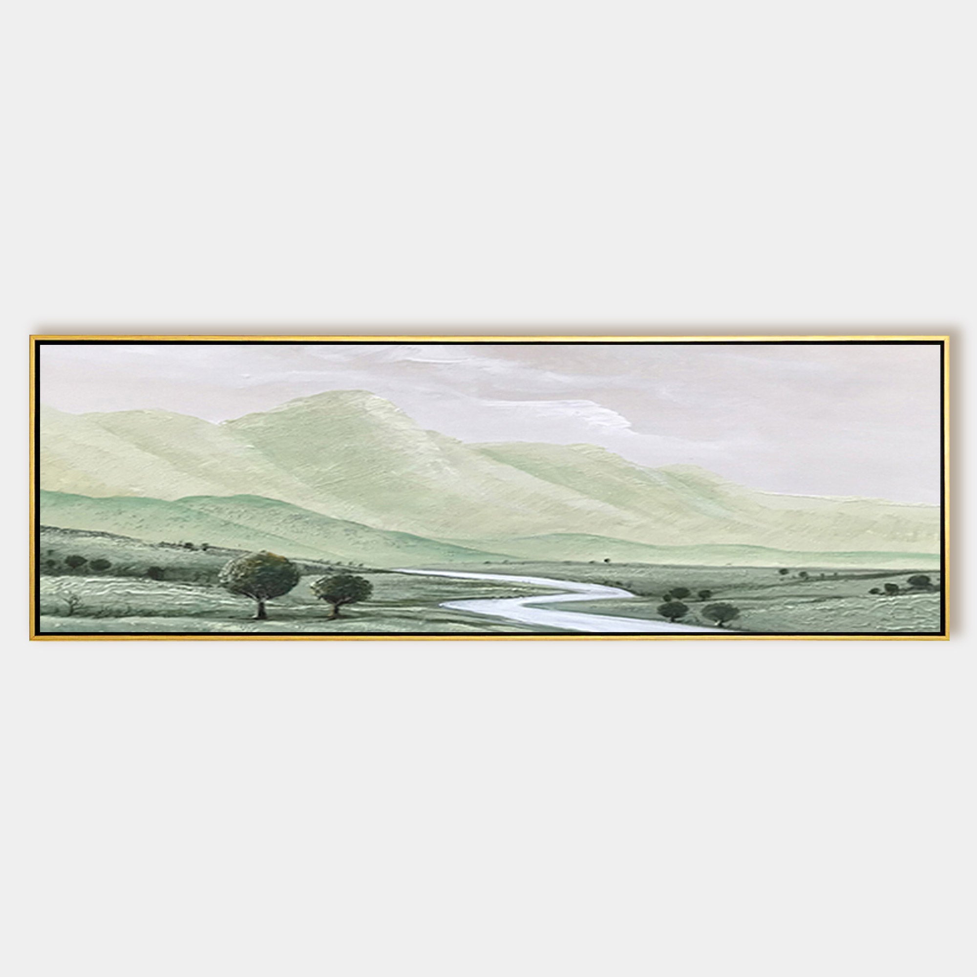 Mountain And River Landscape Oil Painting Long Horizontal Art
