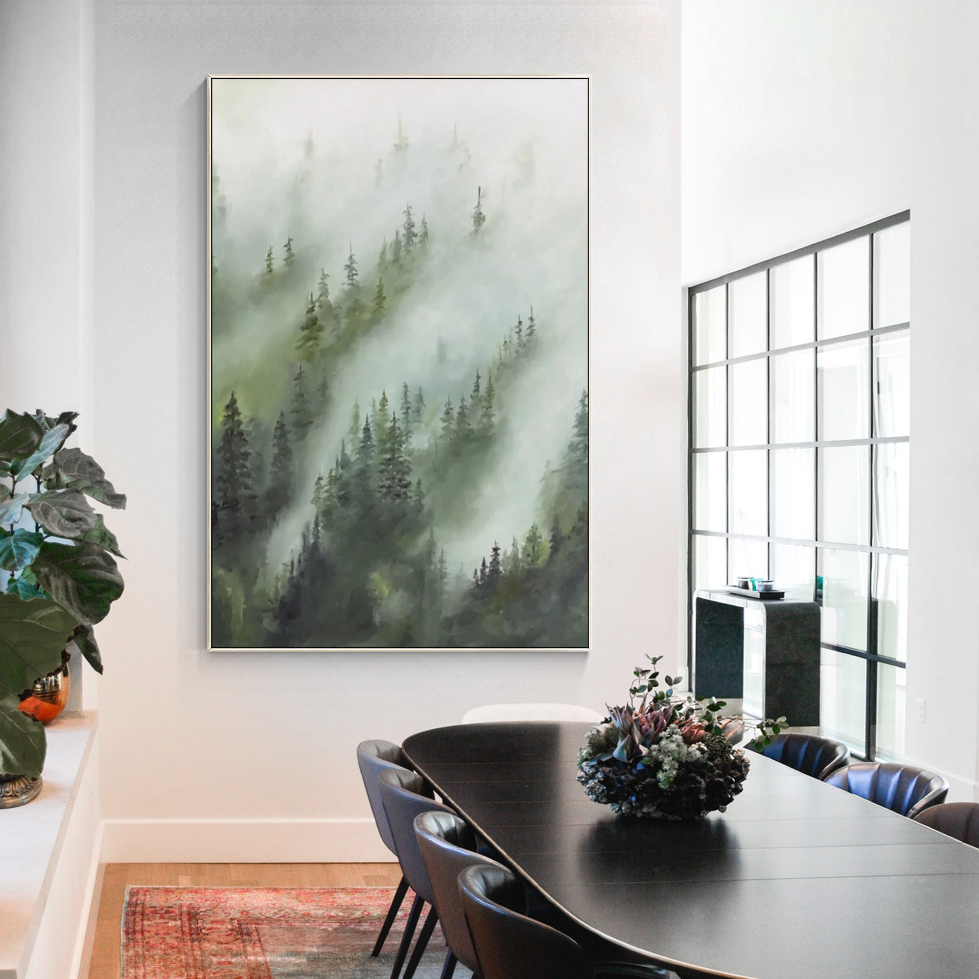 Foggy Pine Tree Landscape Oil Painting