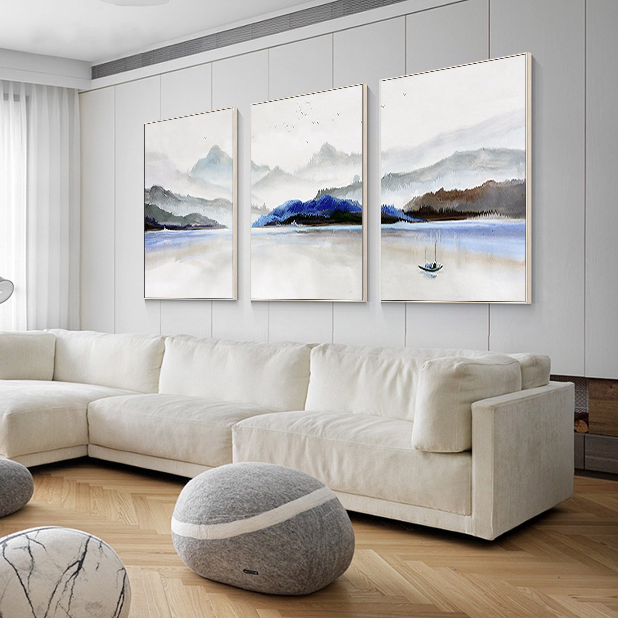 3er Set Bergsee Ölgemälde Aquarell Kunst