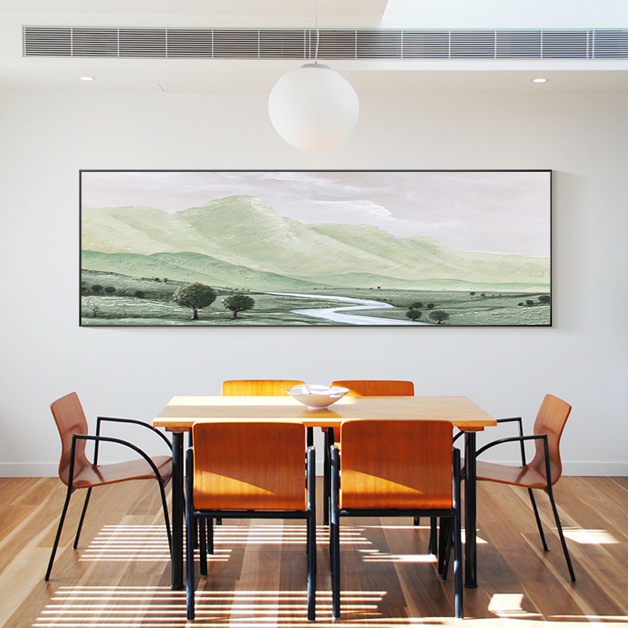 Mountain And River Landscape Oil Painting Long Horizontal Art