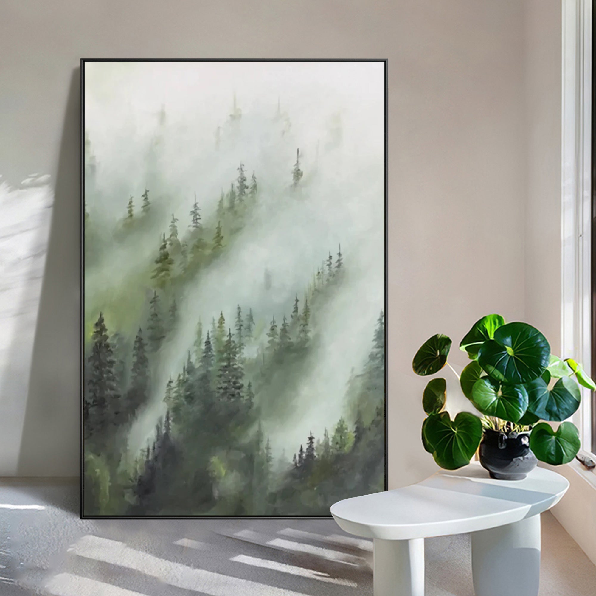 Foggy Pine Tree Landscape Oil Painting