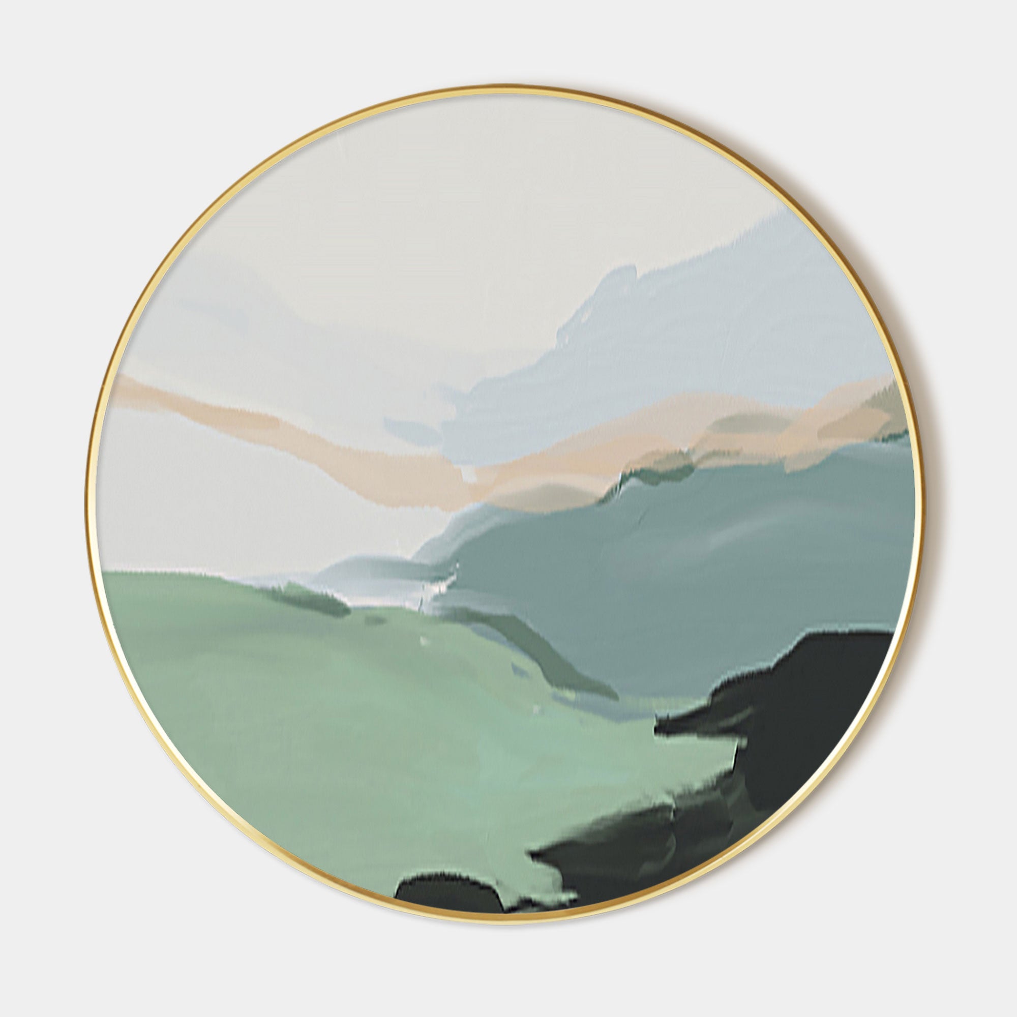 Grünes abstraktes Landschaftsgemälde, runde Wandkunst