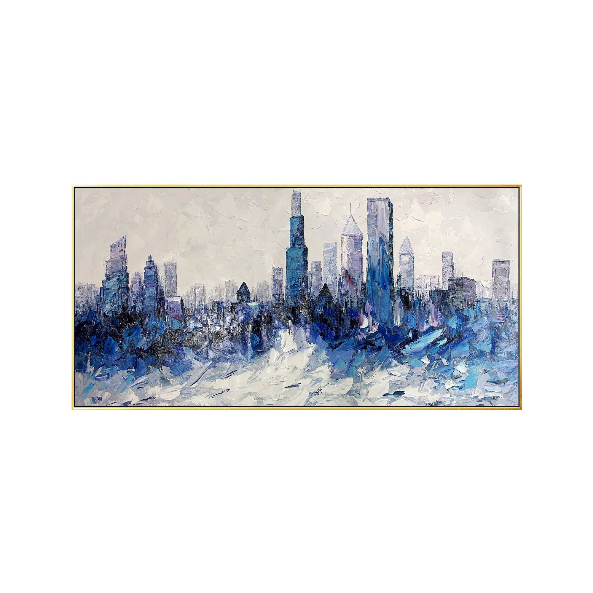 Blaues Ölgemälde „Skyline von Chicago“