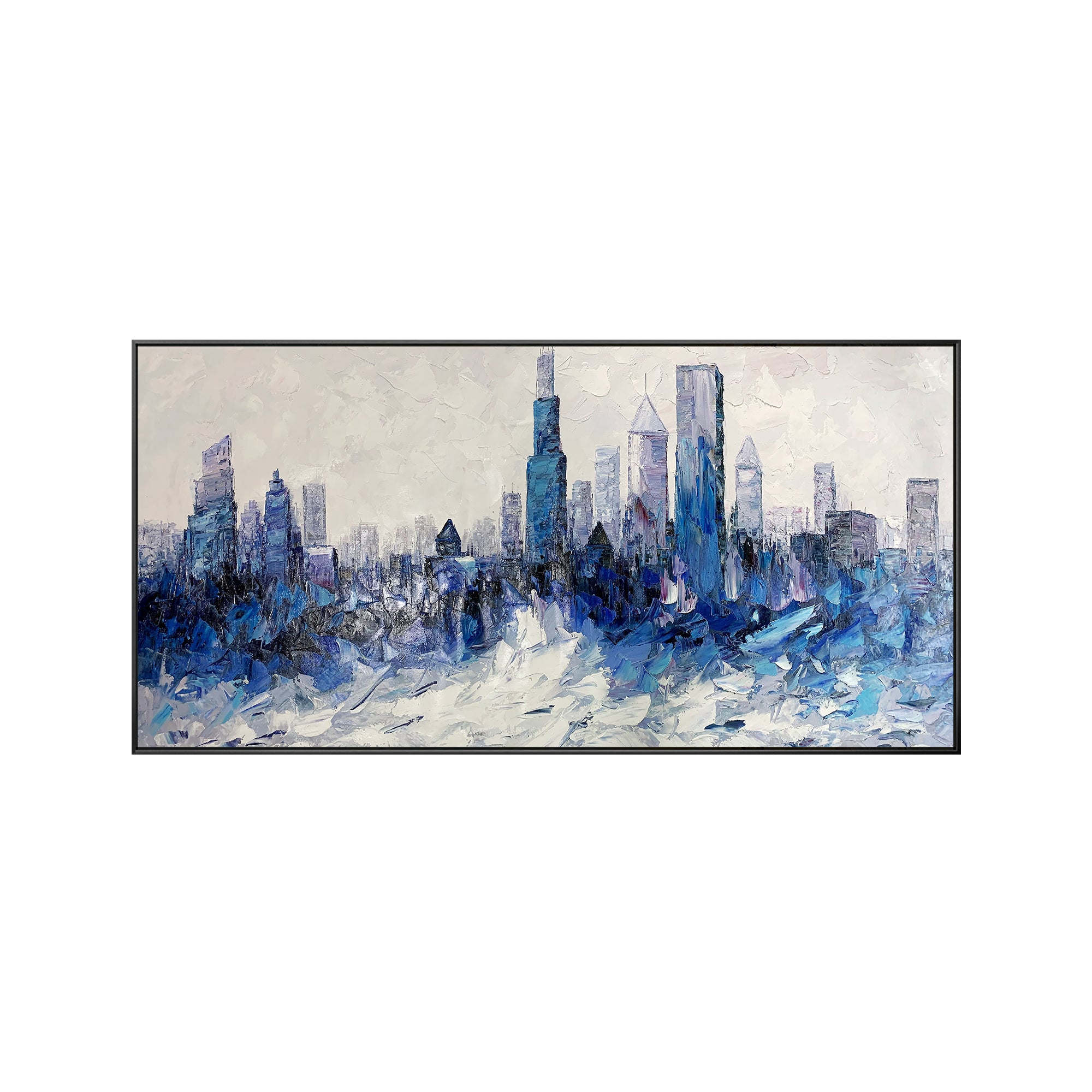 Blaues Ölgemälde „Skyline von Chicago“