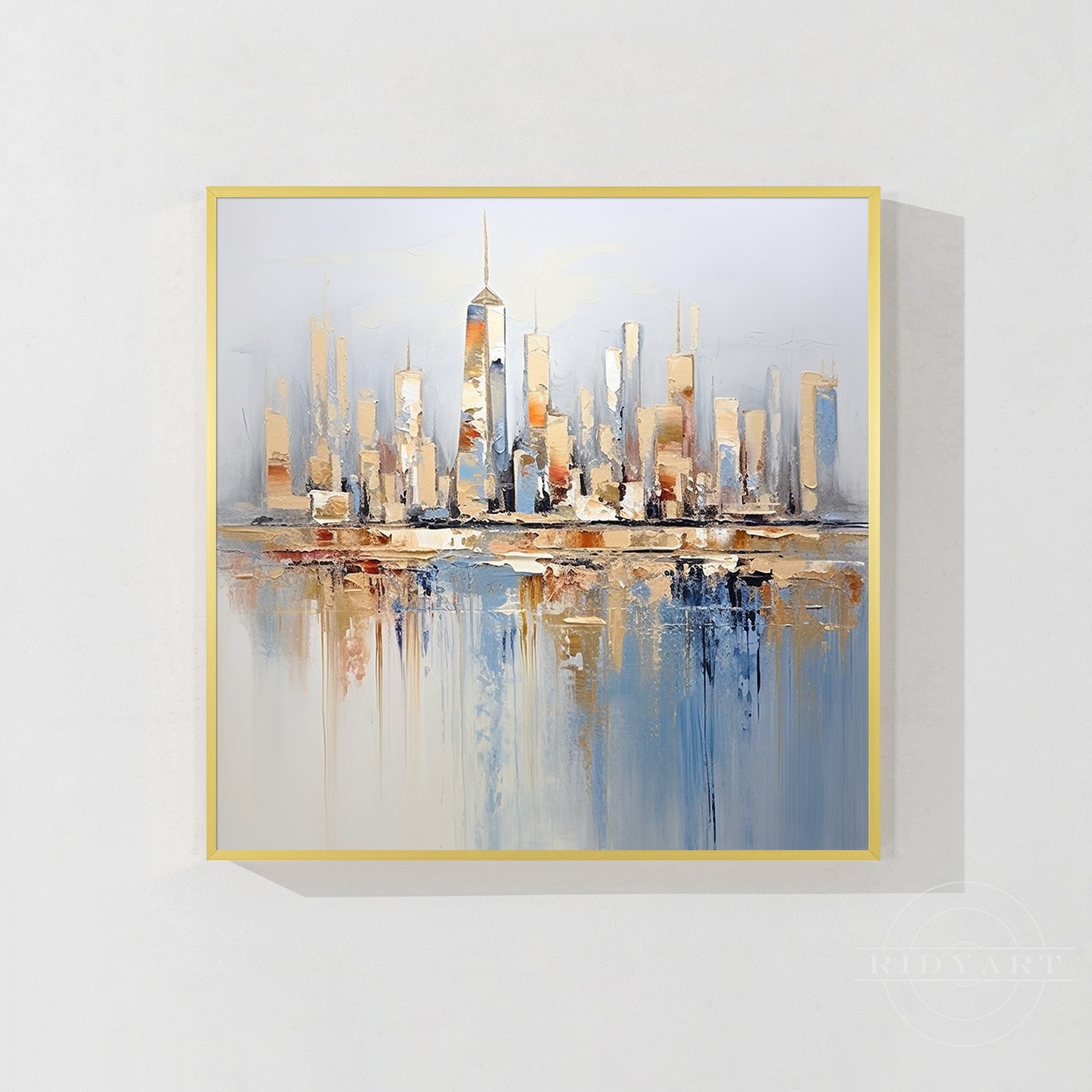 Wandkunst in Gold- und Blautönen
