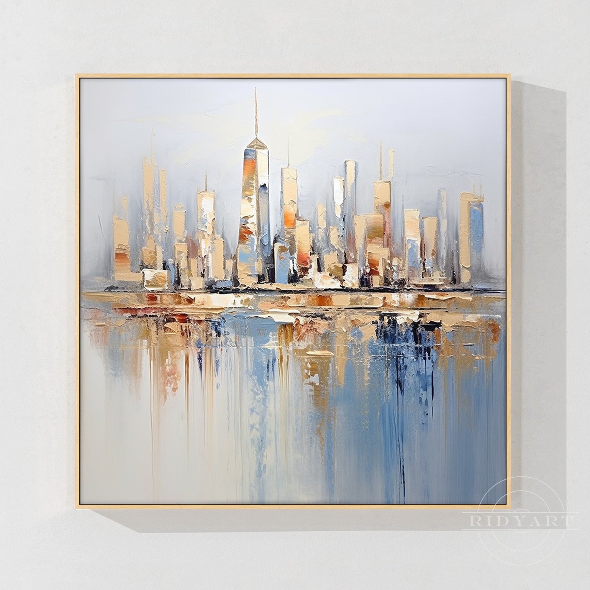 Wandkunst in Gold- und Blautönen