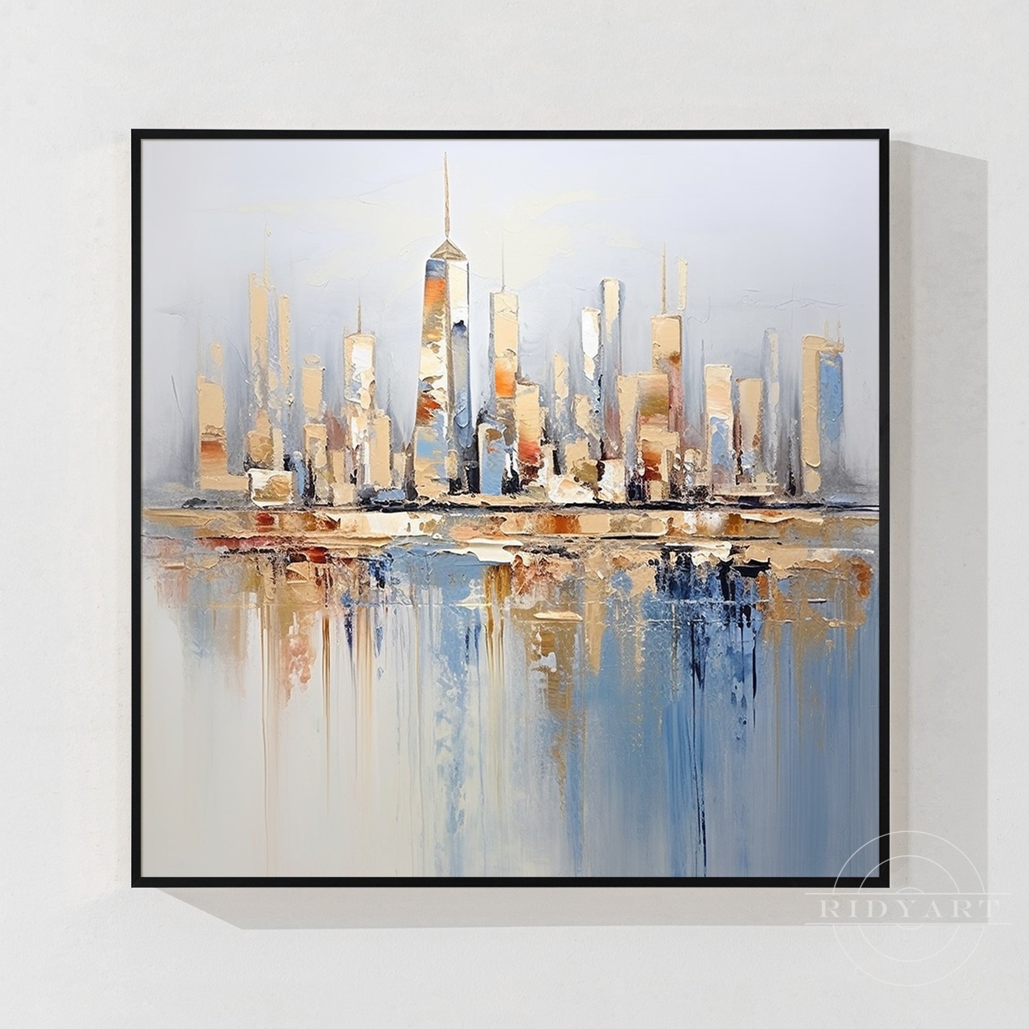 Wandkunst in Gold- und Blautönen