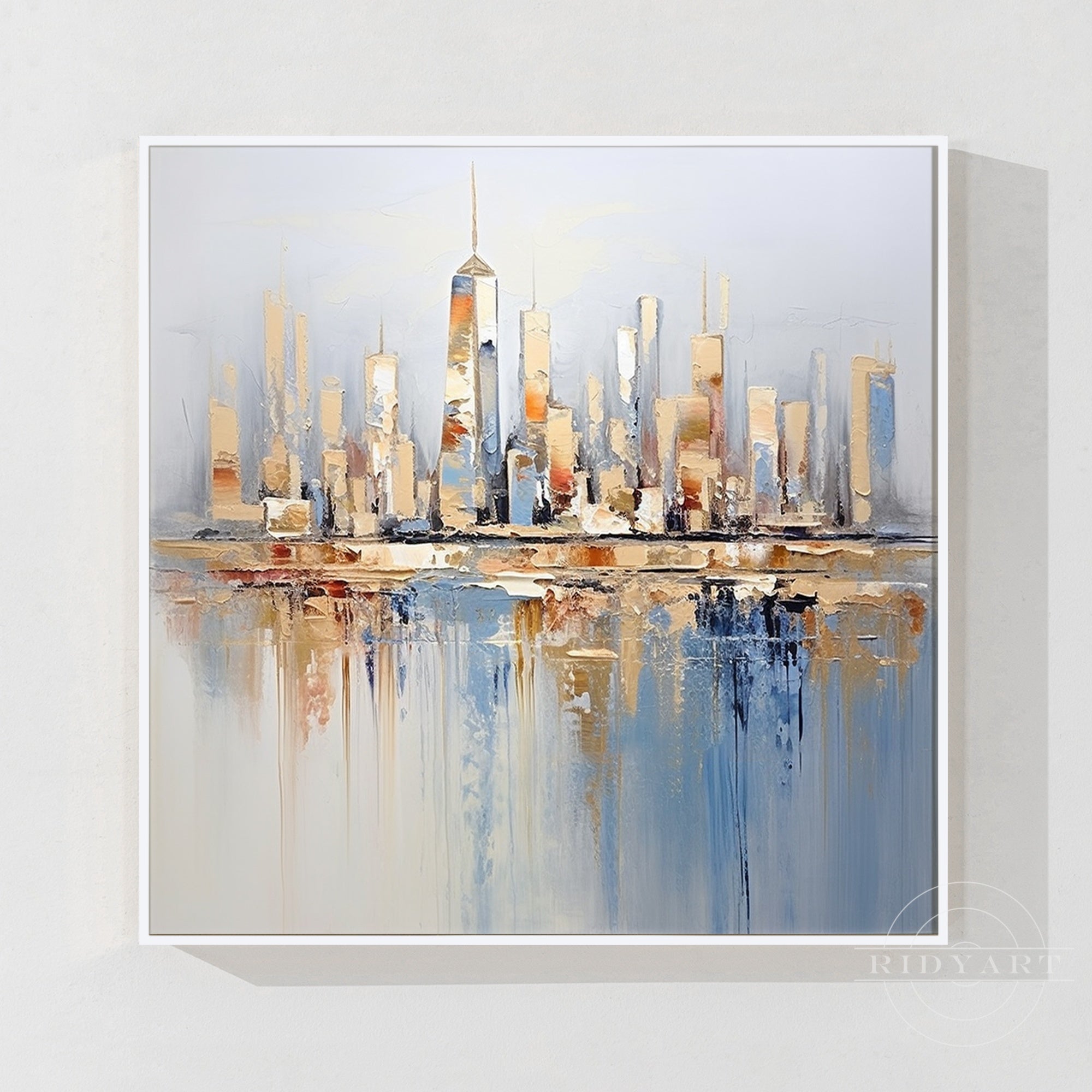 Wandkunst in Gold- und Blautönen
