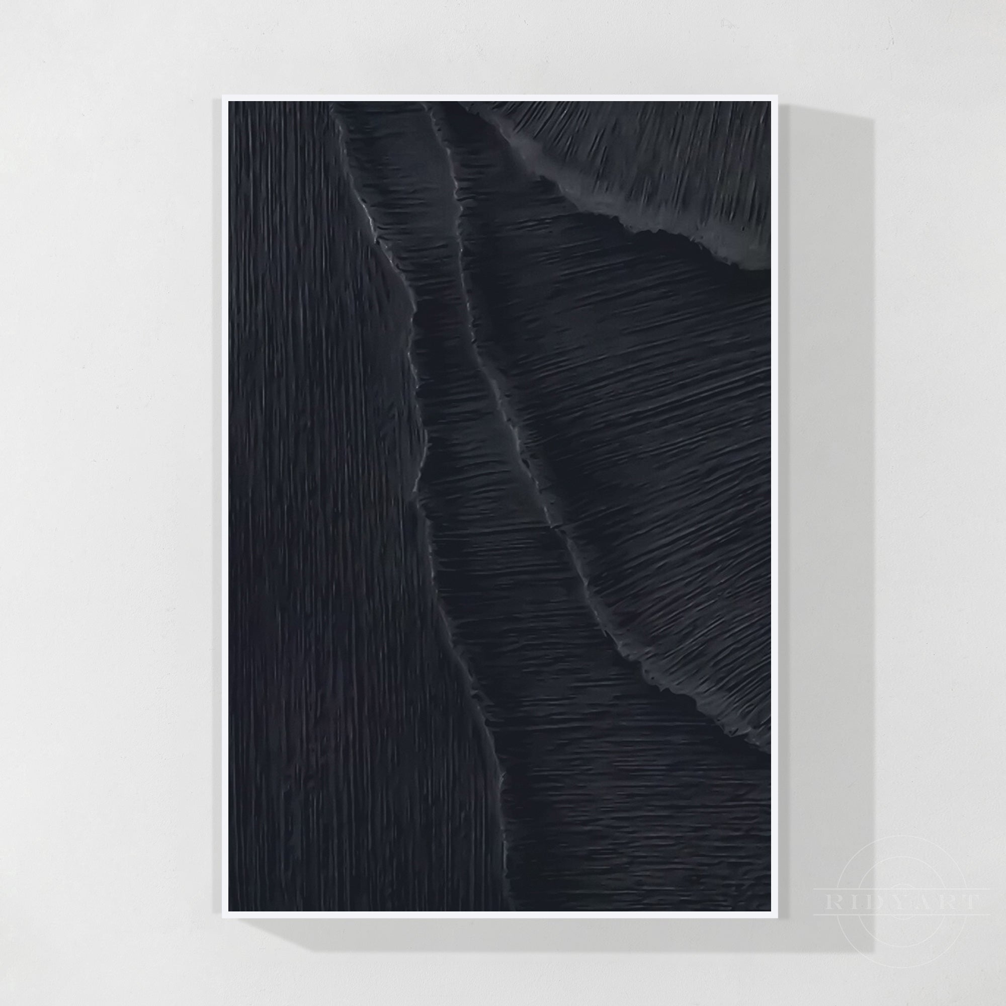 Matte Black 3D Texture Sea Waves Original Canvas Vertical Art