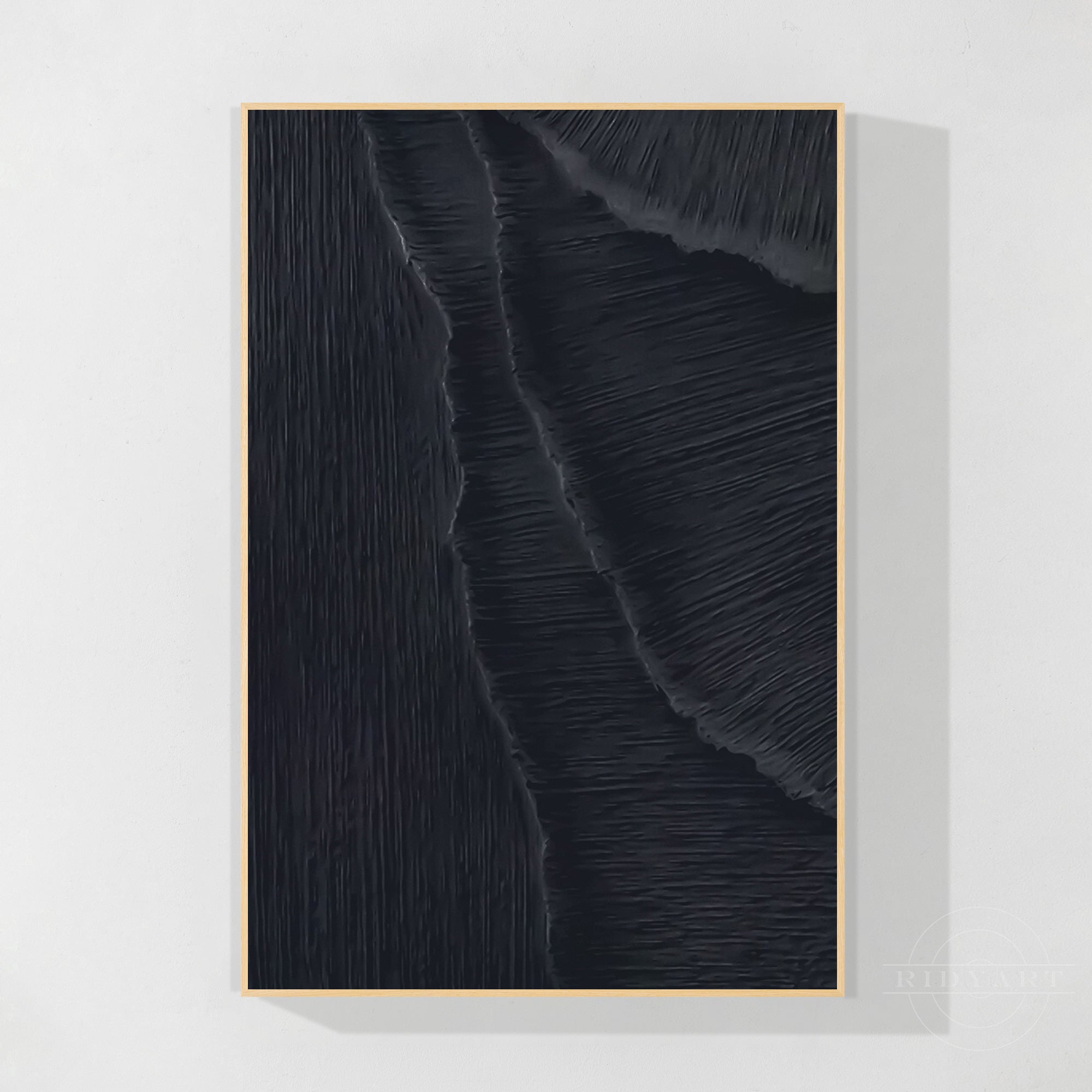 Matte Black 3D Texture Sea Waves Original Canvas Vertical Art