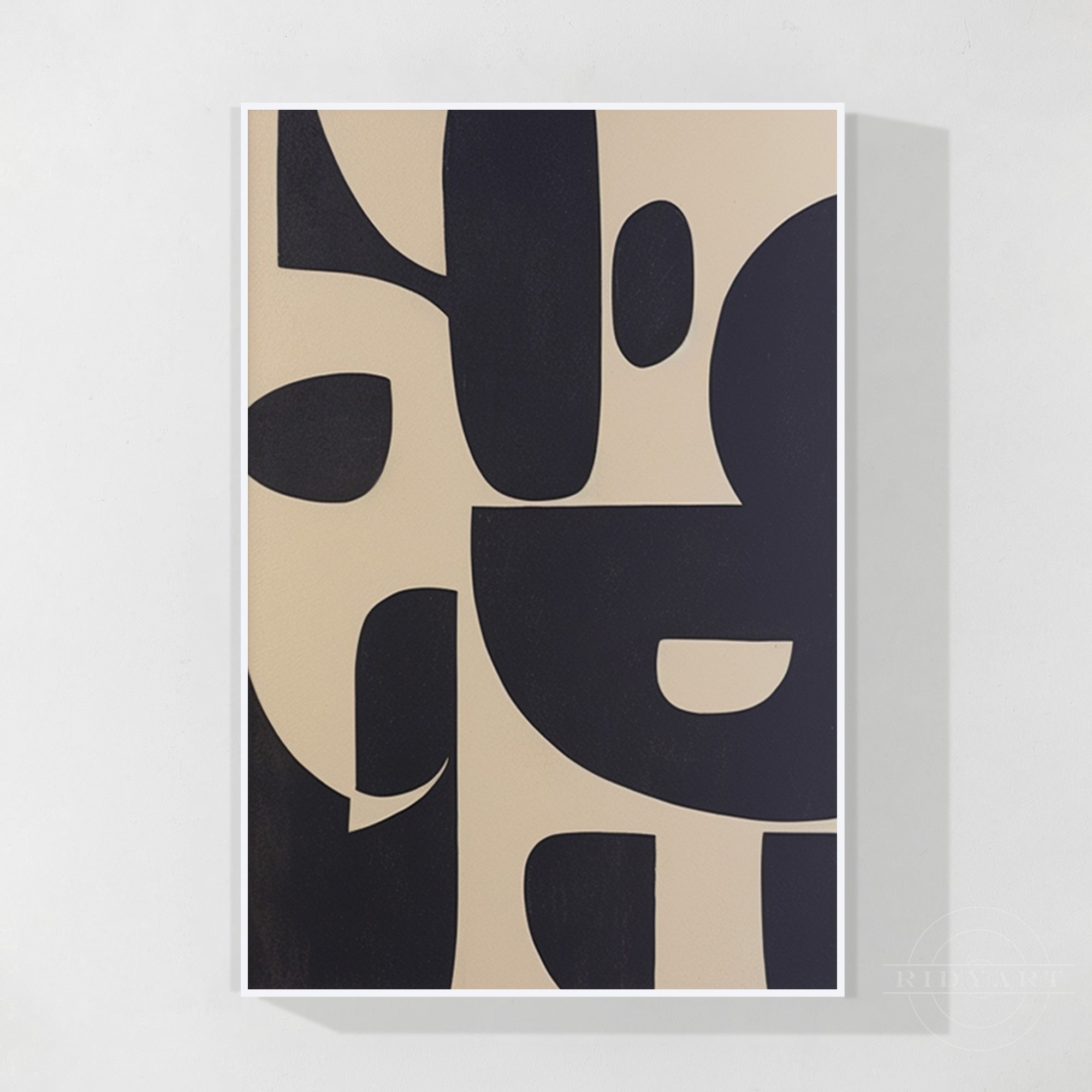 Lienzo con textura geométrica en negro y beige con formas orgánicas