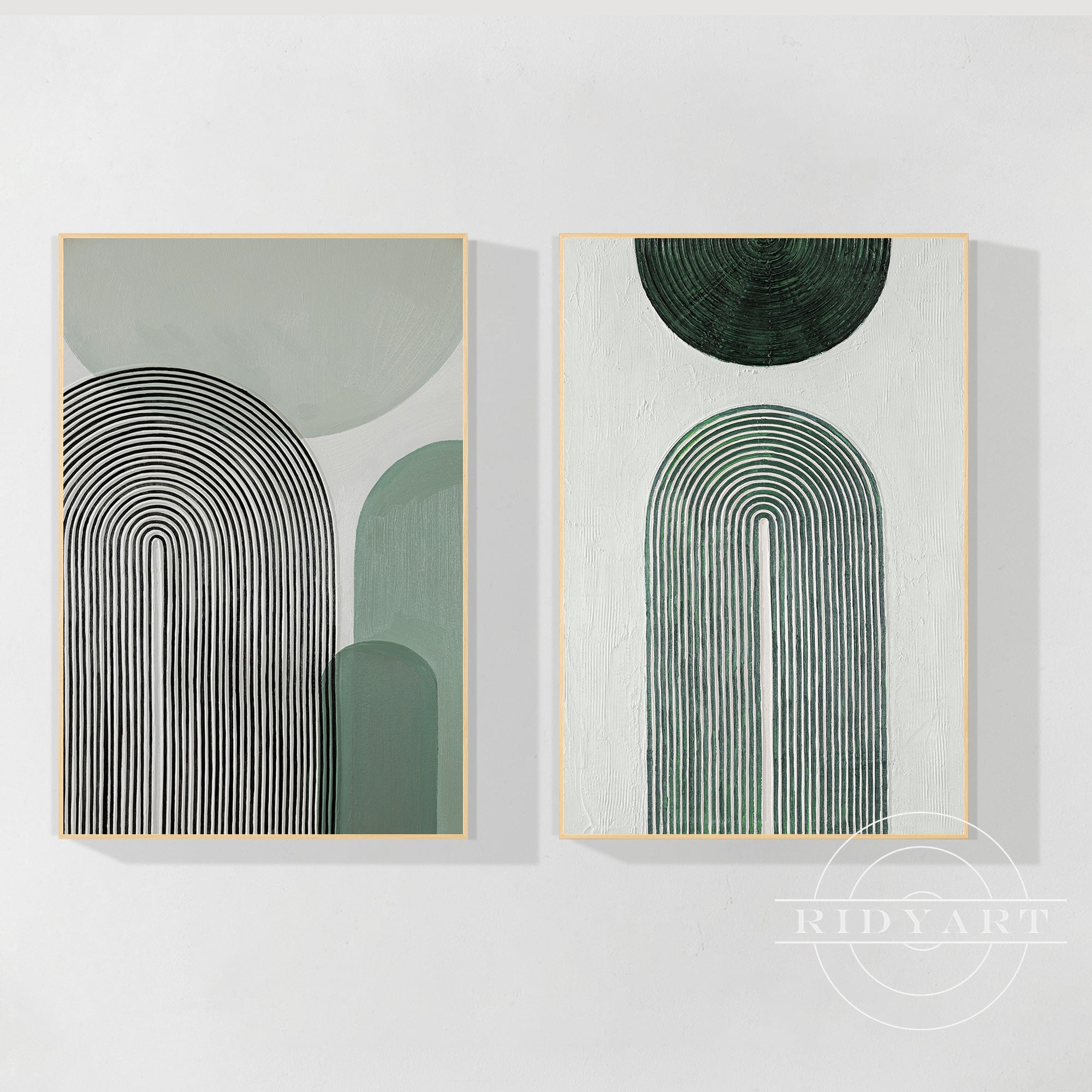 Set of 2 Sage Green Abstract Geometric Painting