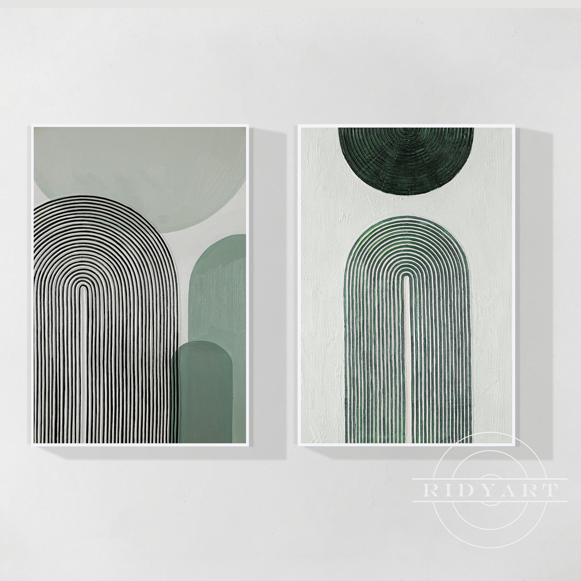 Set of 2 Sage Green Abstract Geometric Painting