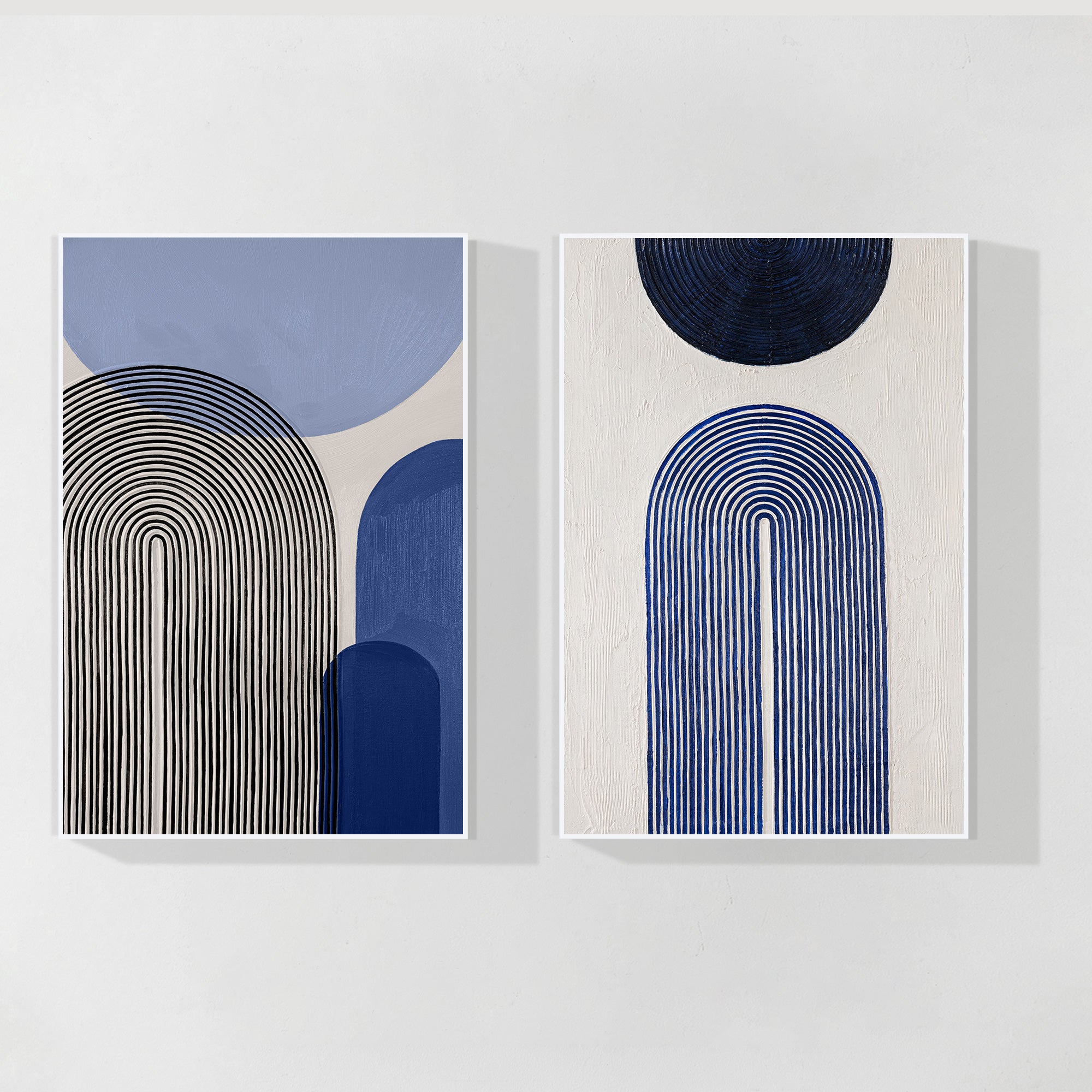 2er Set Babyblaue abstrakte geometrische Malerei