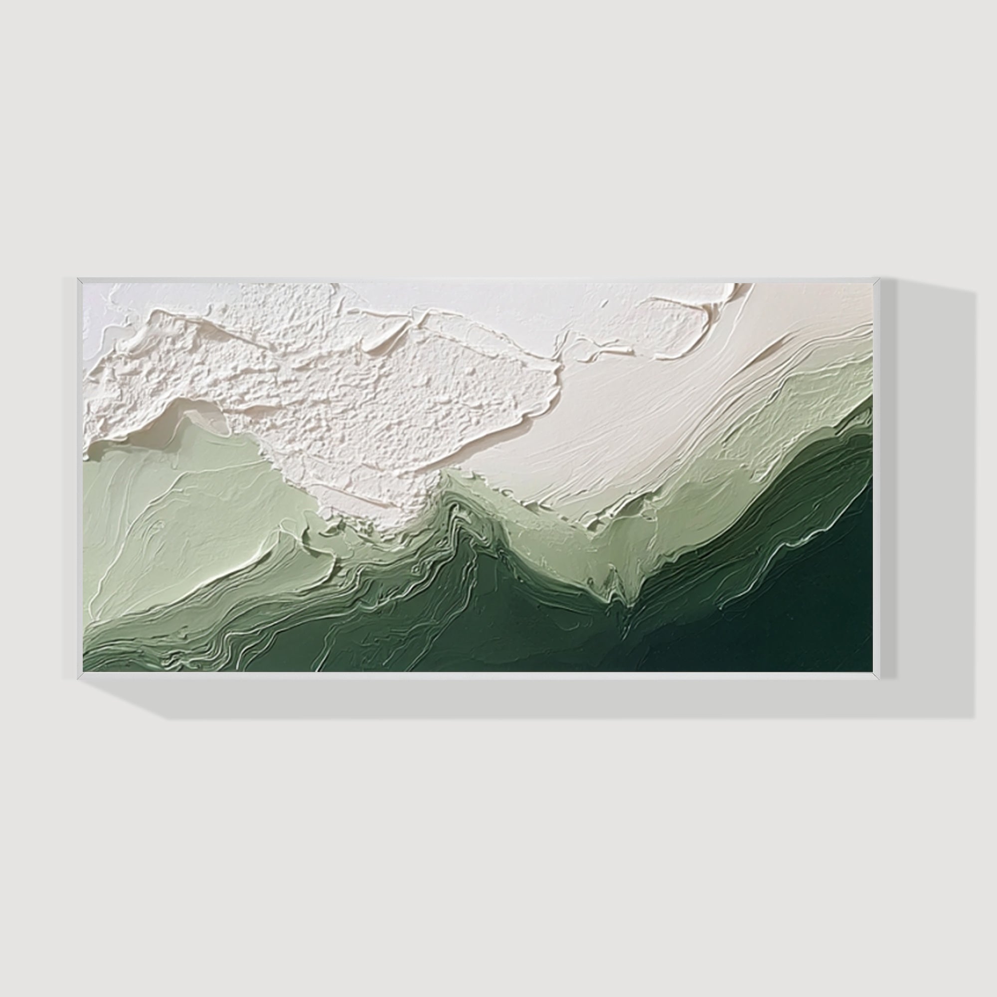 Sage green ocean wave textured painting