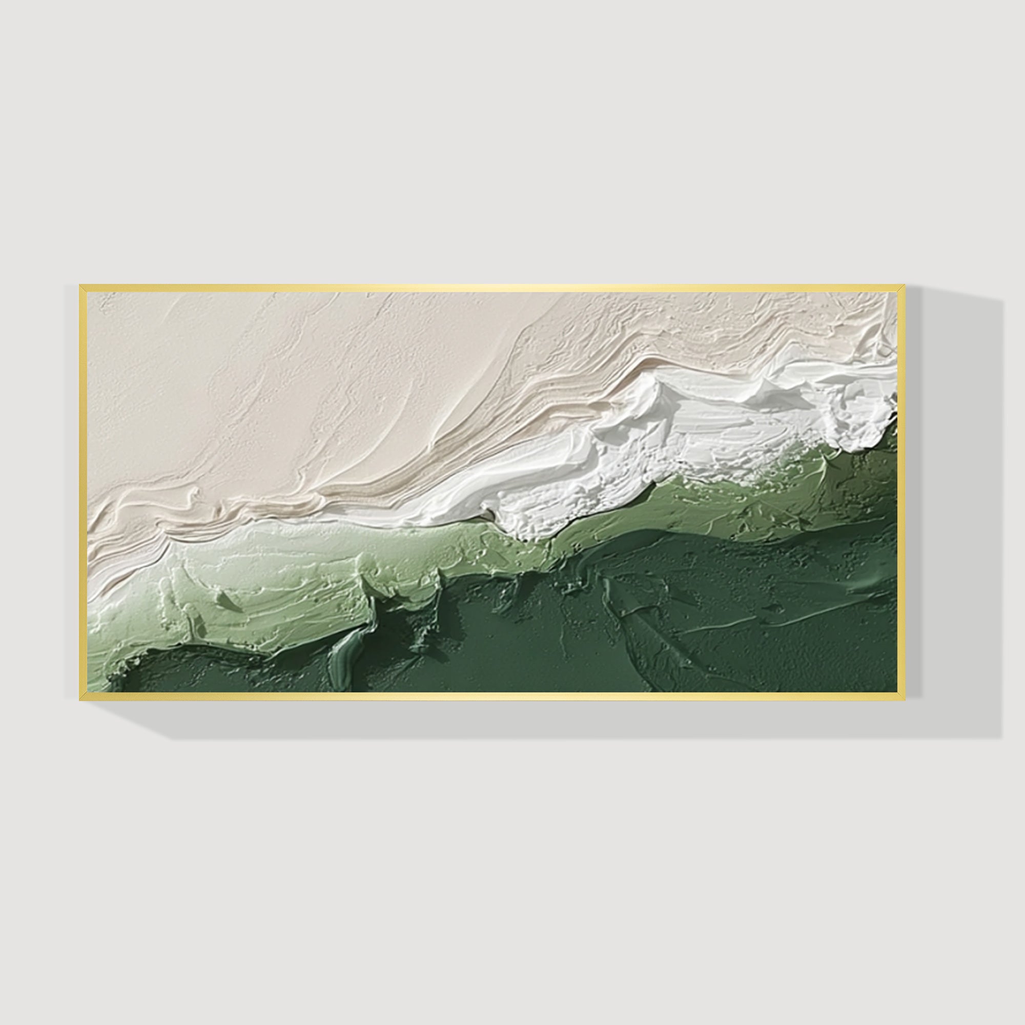 Sage green Wabi-Sabi mountain painting