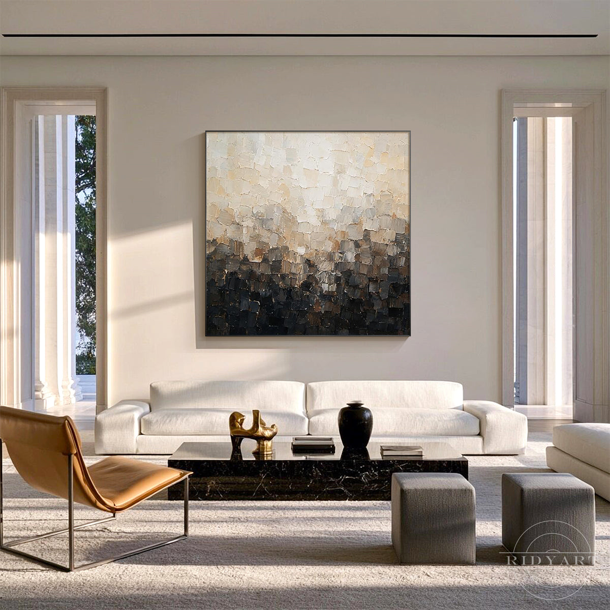 Textured beige canvas painting for modern minimalist interiors
