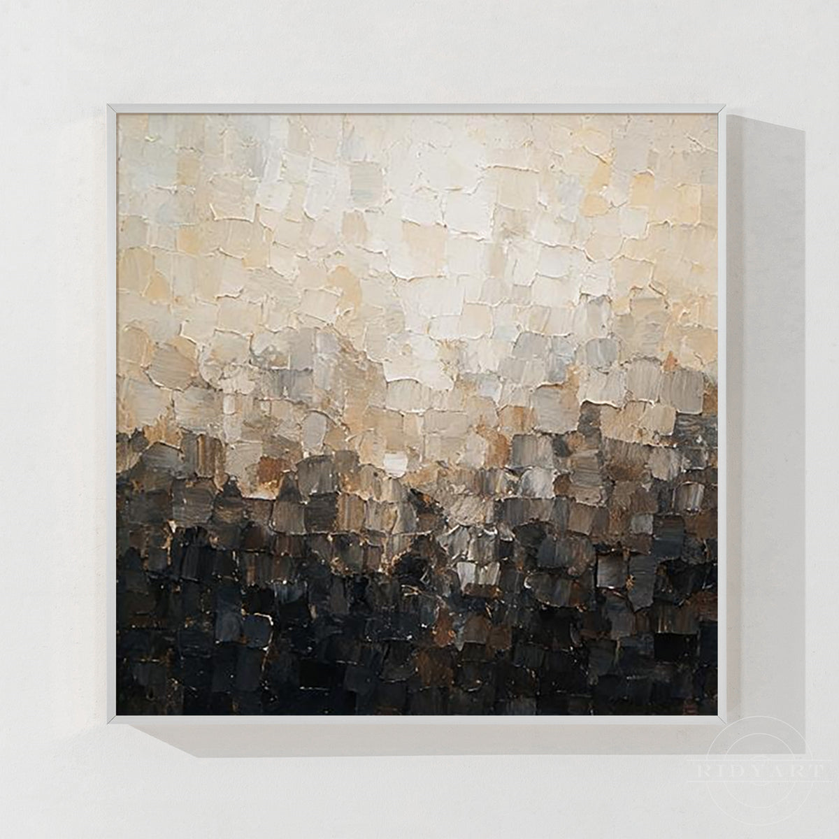 Warm beige abstract textured wall art with ivory and gray tones