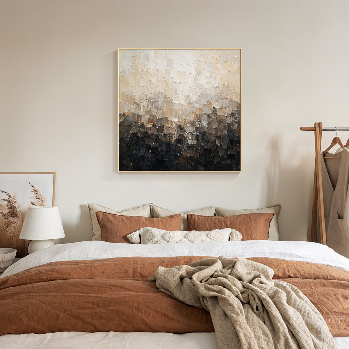 Neutral abstract wall art with beige ivory taupe and gray colors