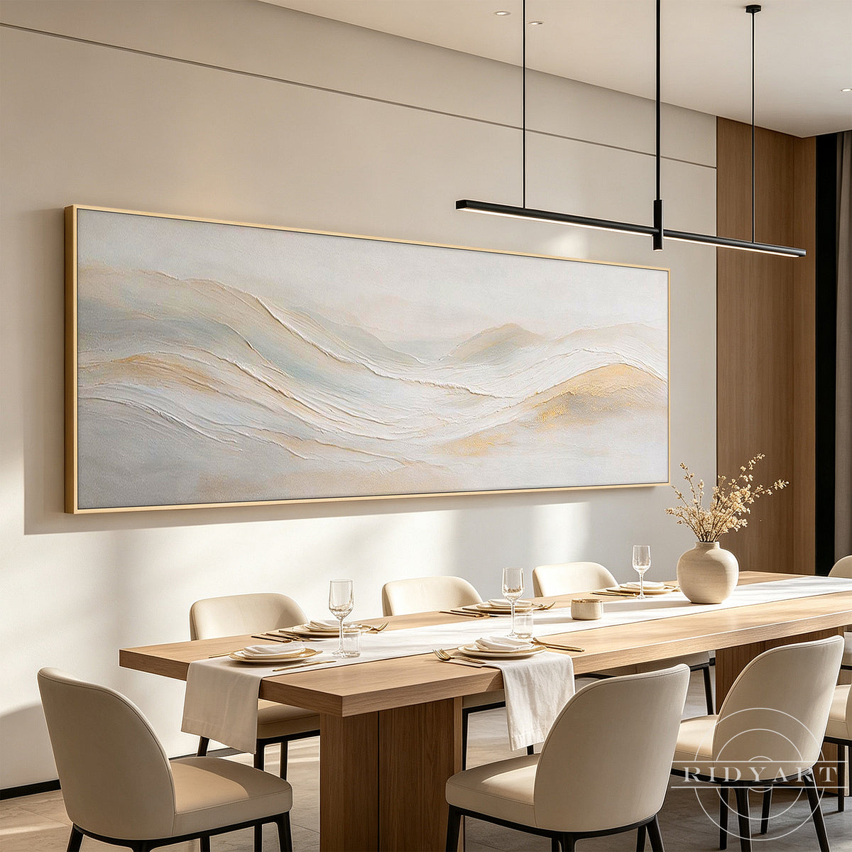Textured abstract seascape wall art with flowing neutral waves
