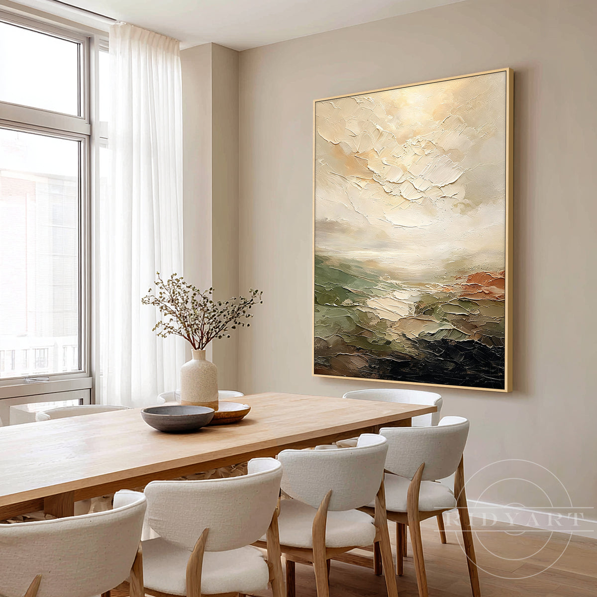 Hand-painted 3D textured canvas painting with modern landscape design