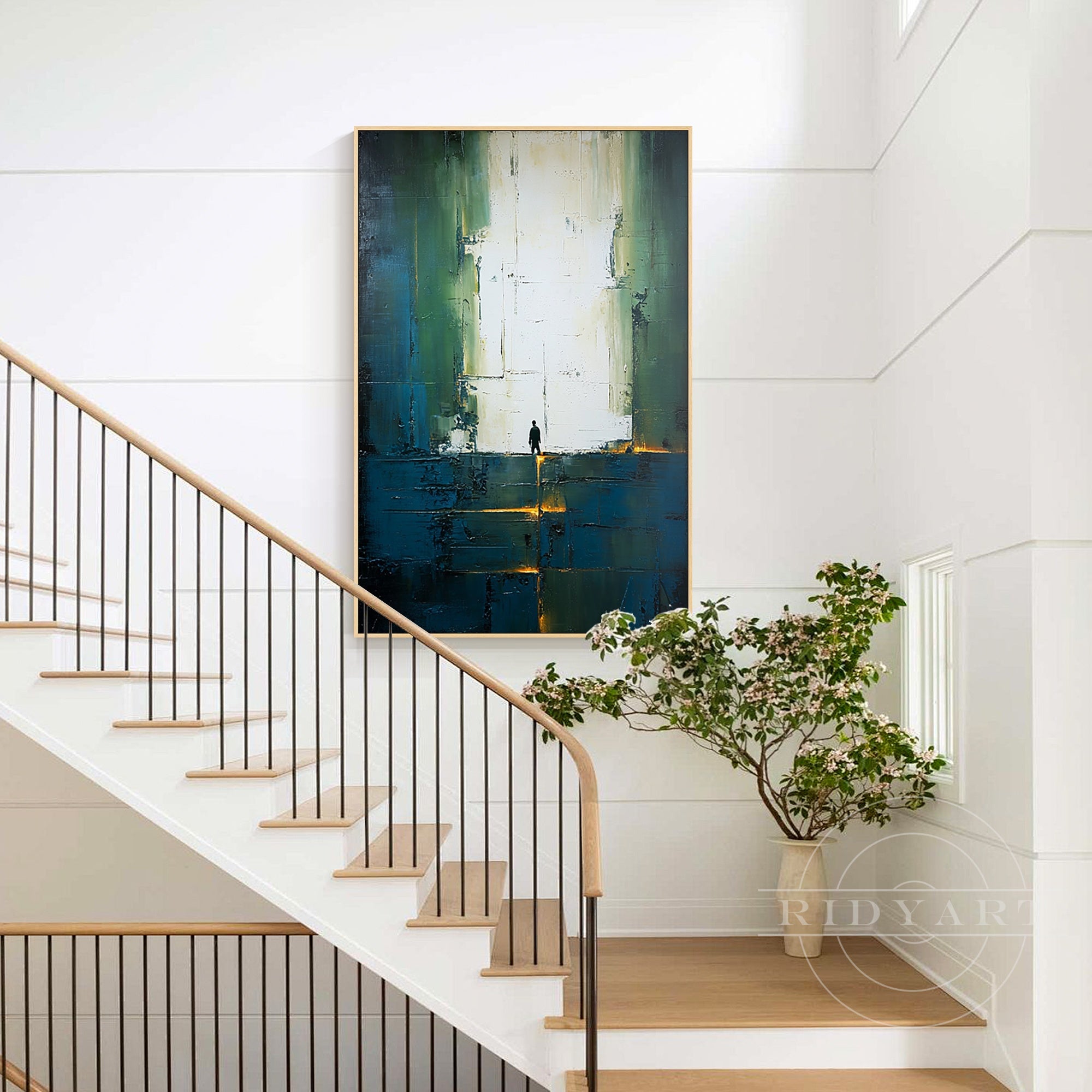 navy green abstract canvas luxury interior