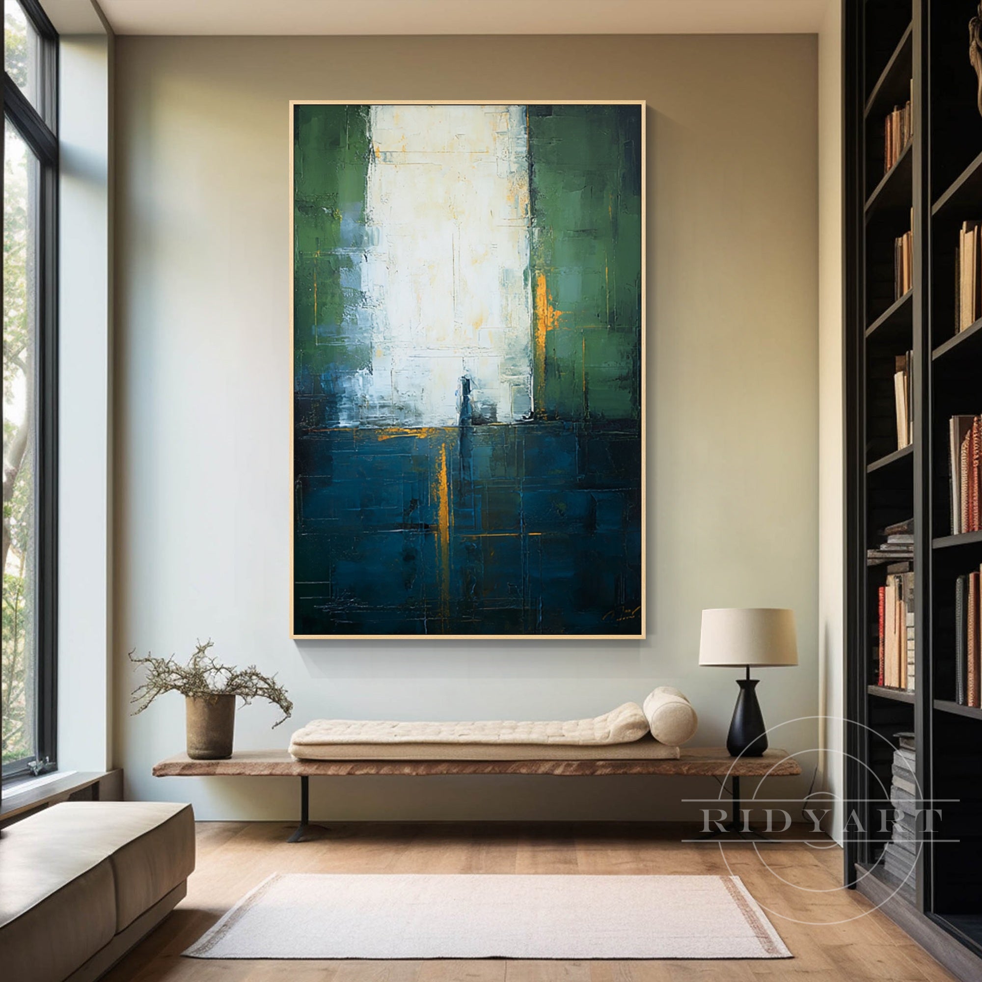 navy emerald green abstract canvas decor