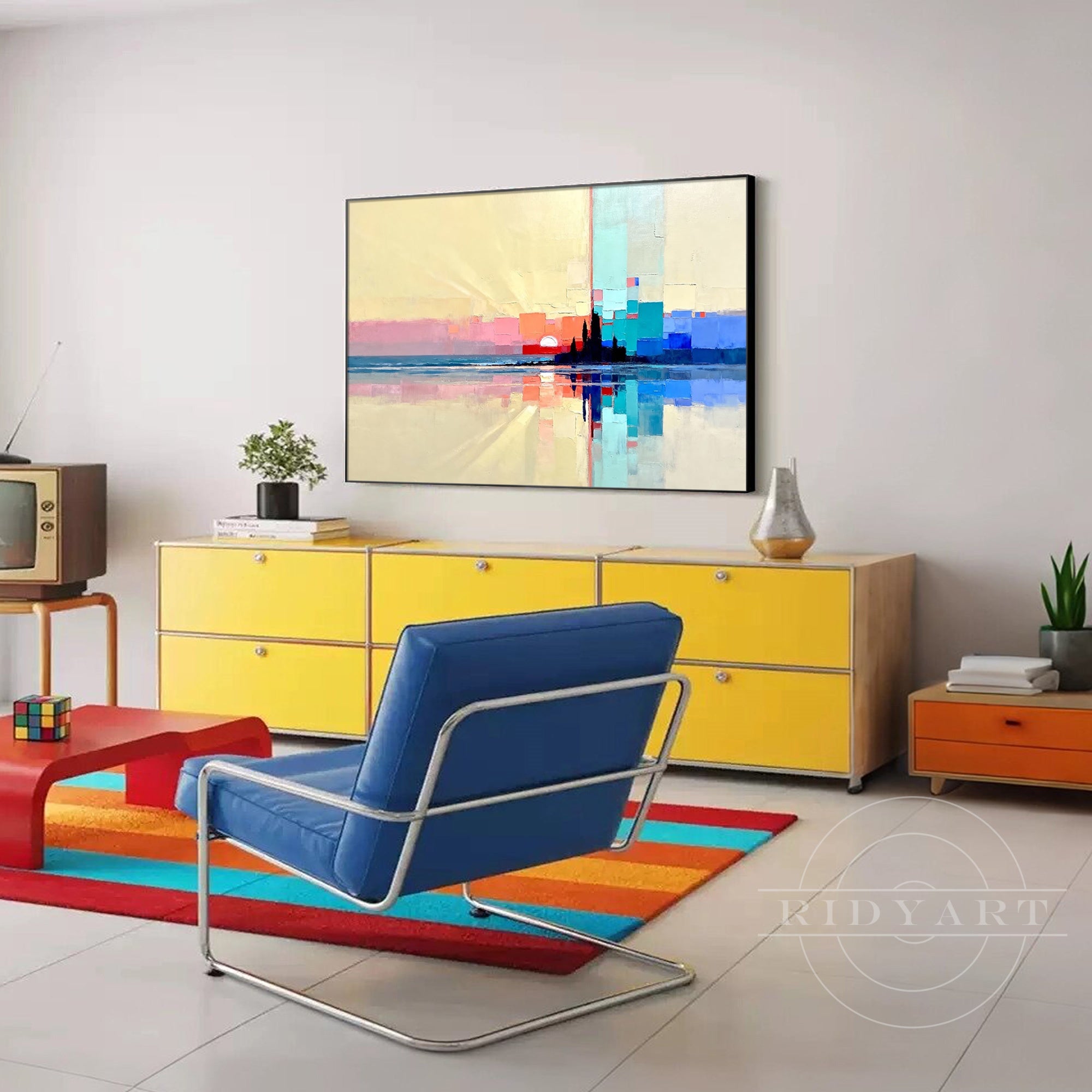 textured bold abstract city painting