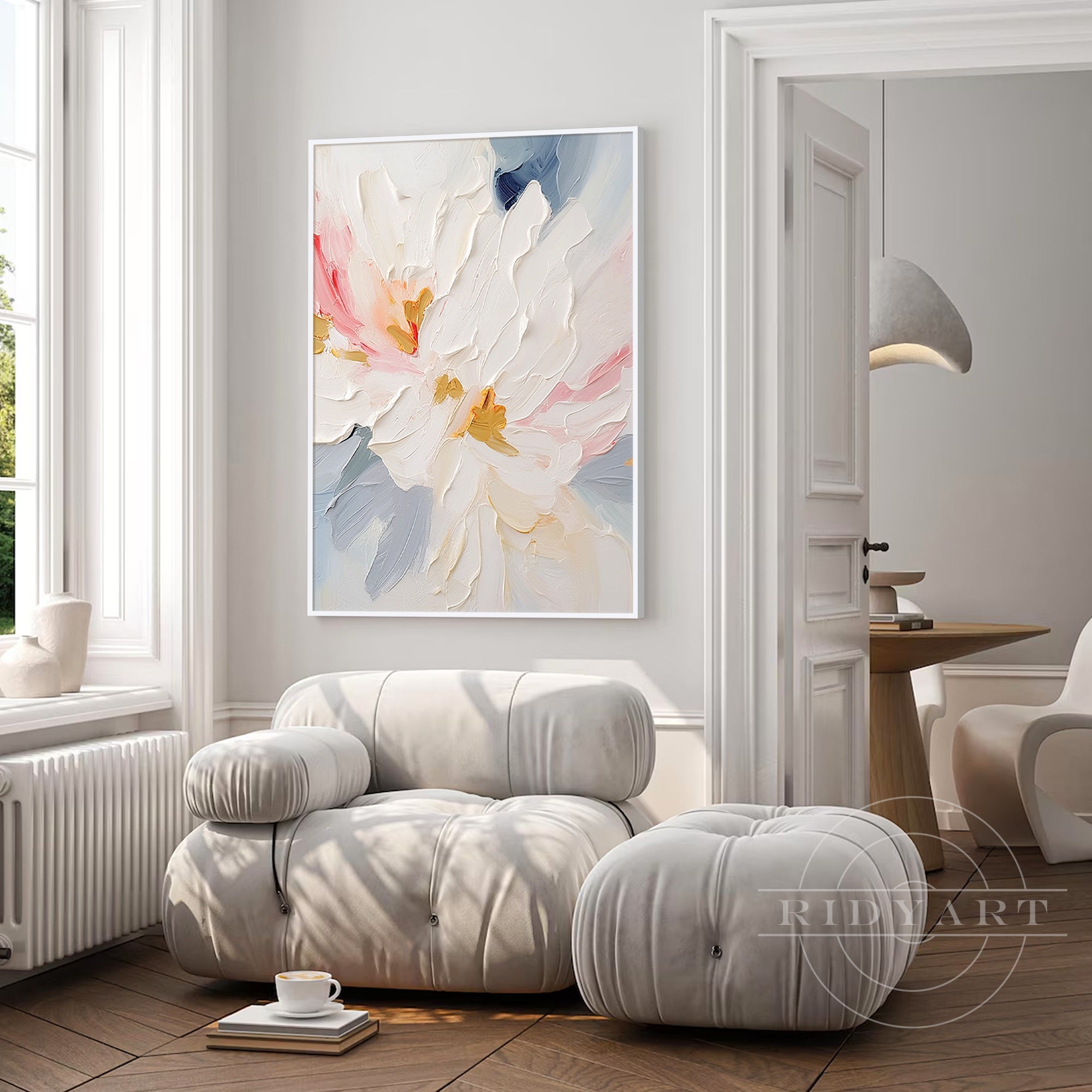 large textured pastel floral wall art contemporary interior