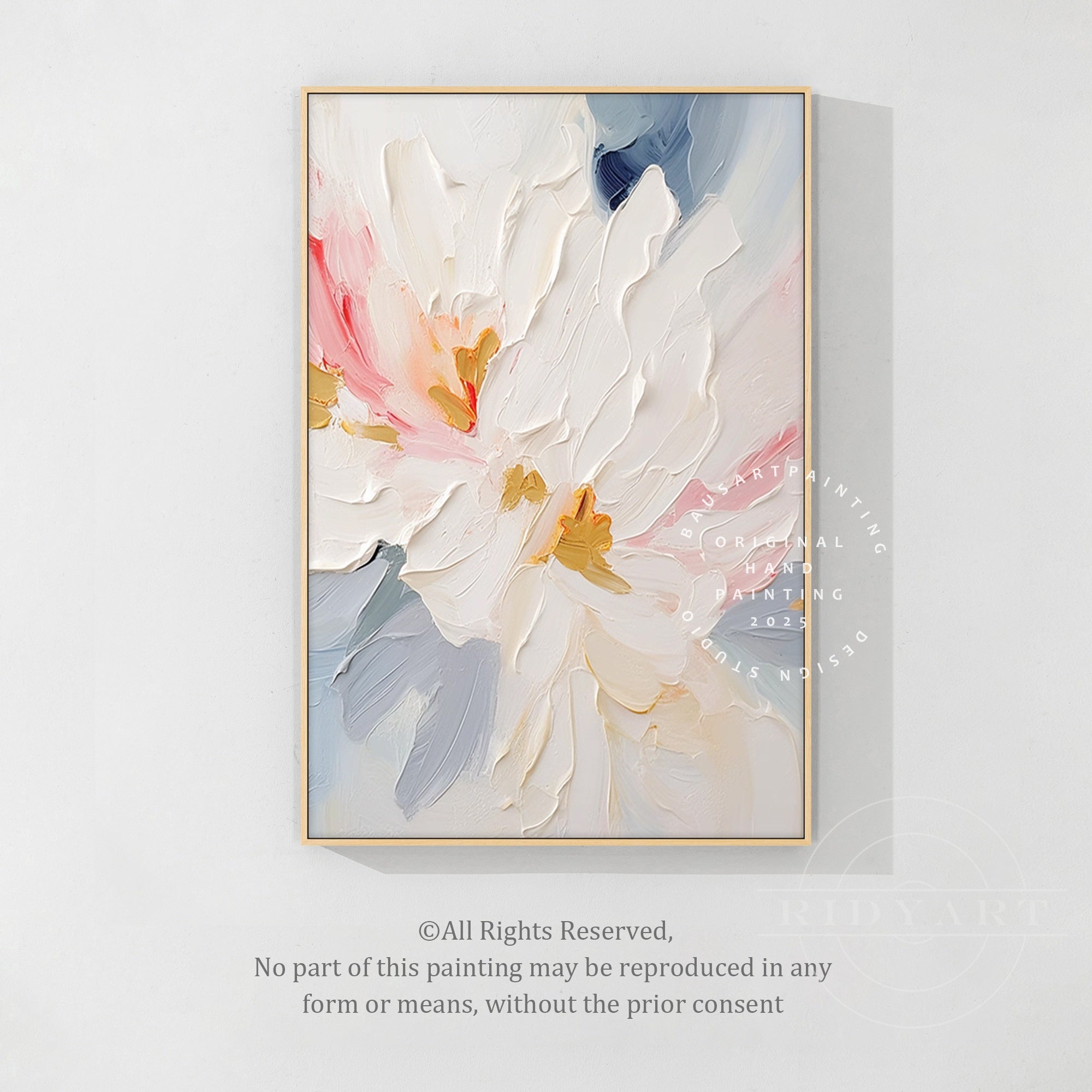 large pastel abstract floral painting living room decor