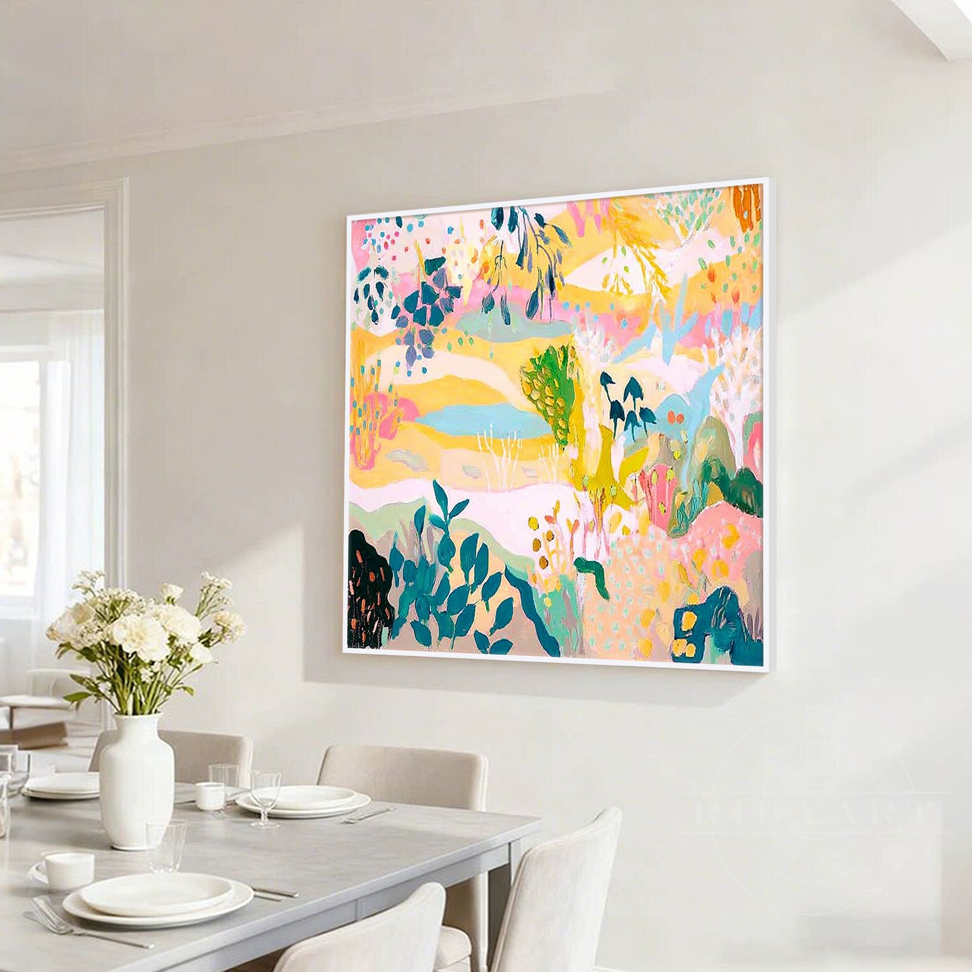 Colorful abstract yellow canvas modern wall decor