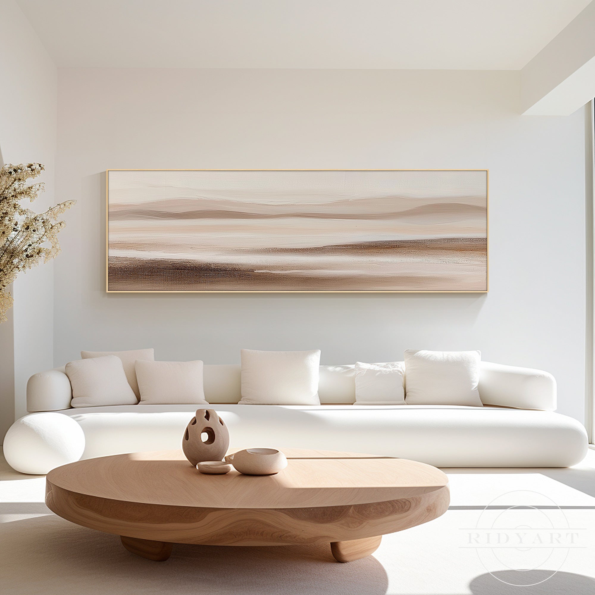 Handmade beige abstract painting with soft brown and cream tones