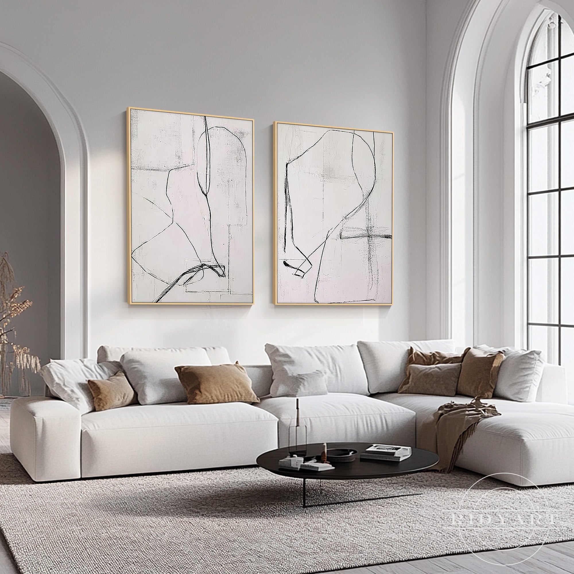 Contemporary line art painting for luxury minimalist home interior