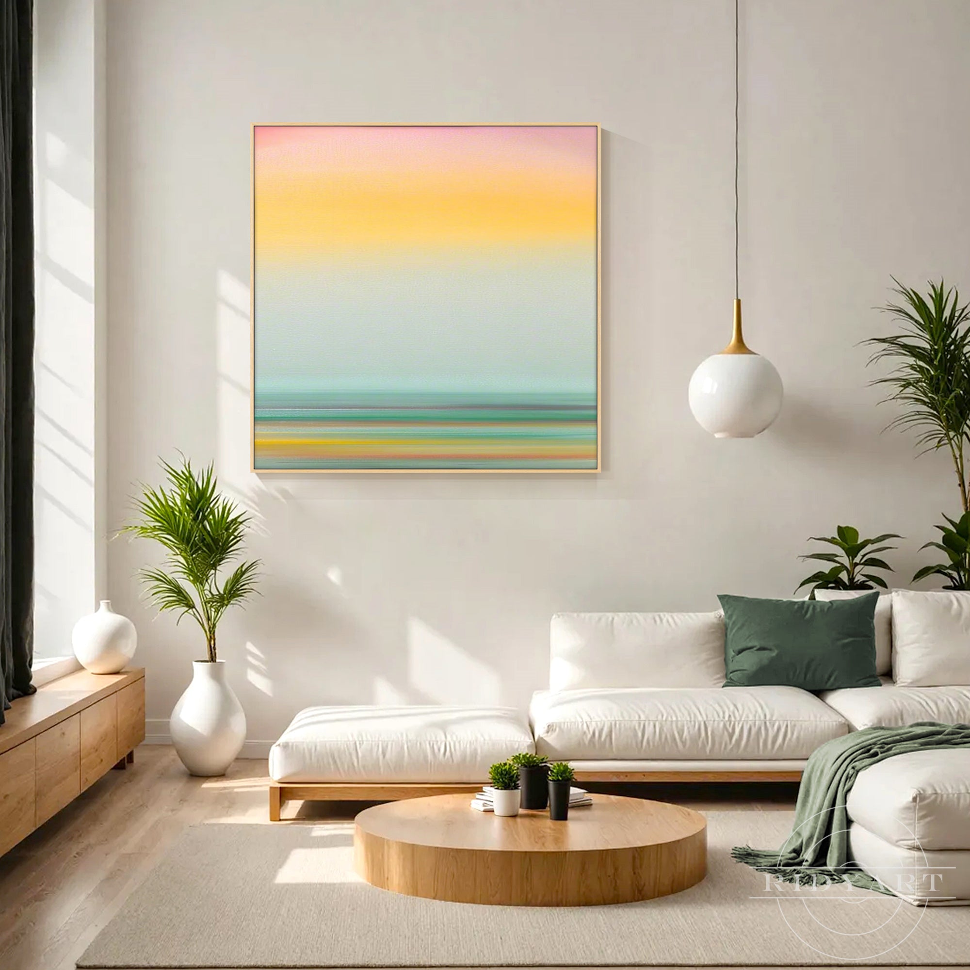 Large hand-crafted pastel sunset abstract artwork for contemporary house wall decoration