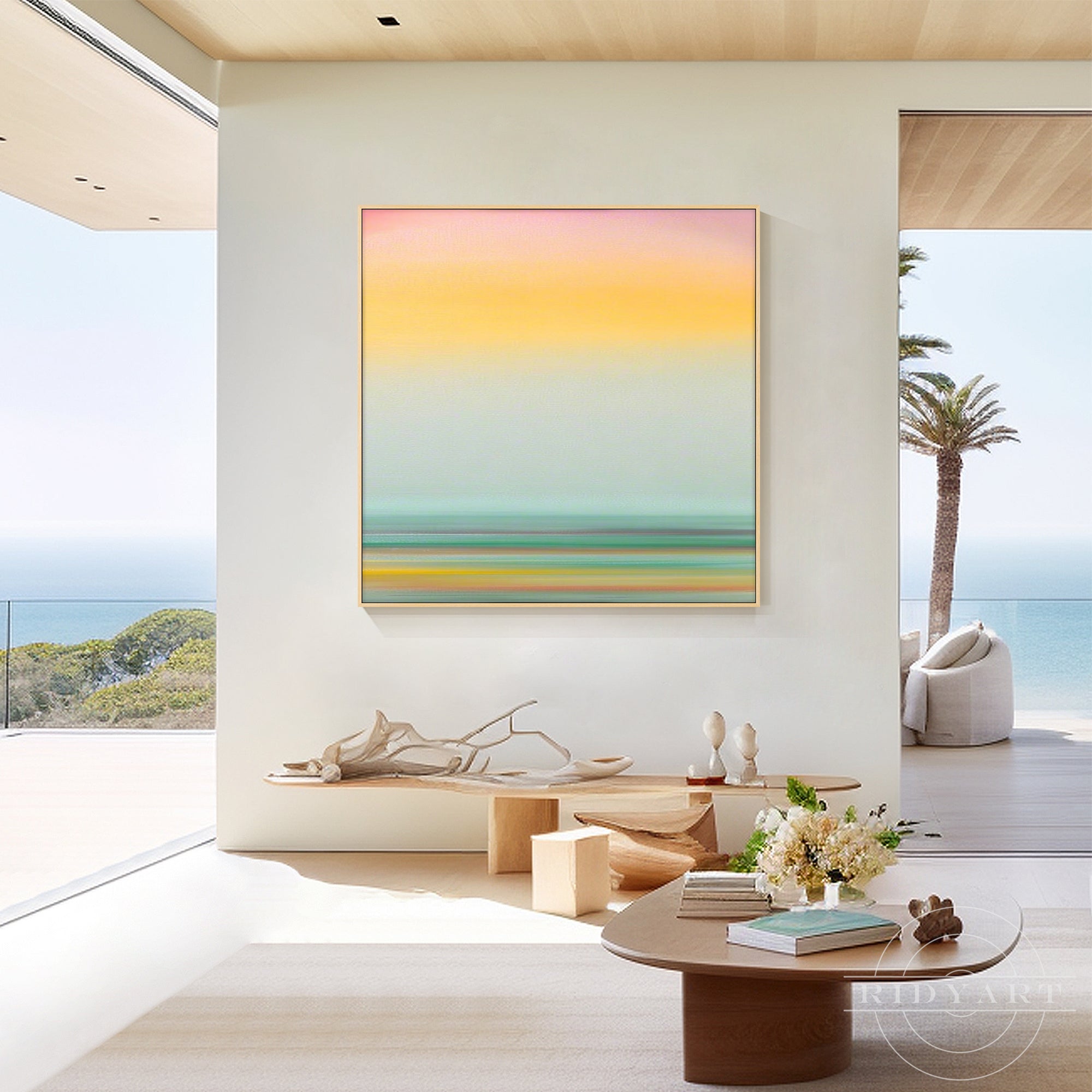 Modern minimalist pastel landscape abstract wall art for living room and bedroom decor