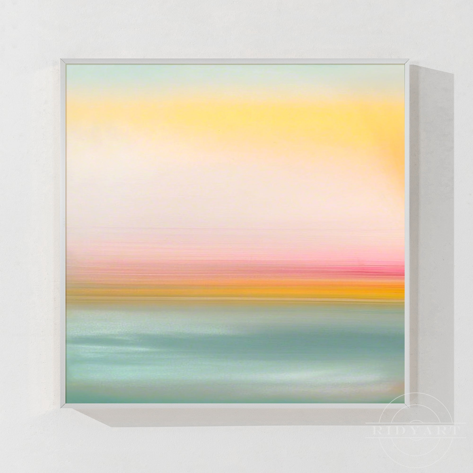 Hand-painted abstract sunset ocean painting in soft pastel colors