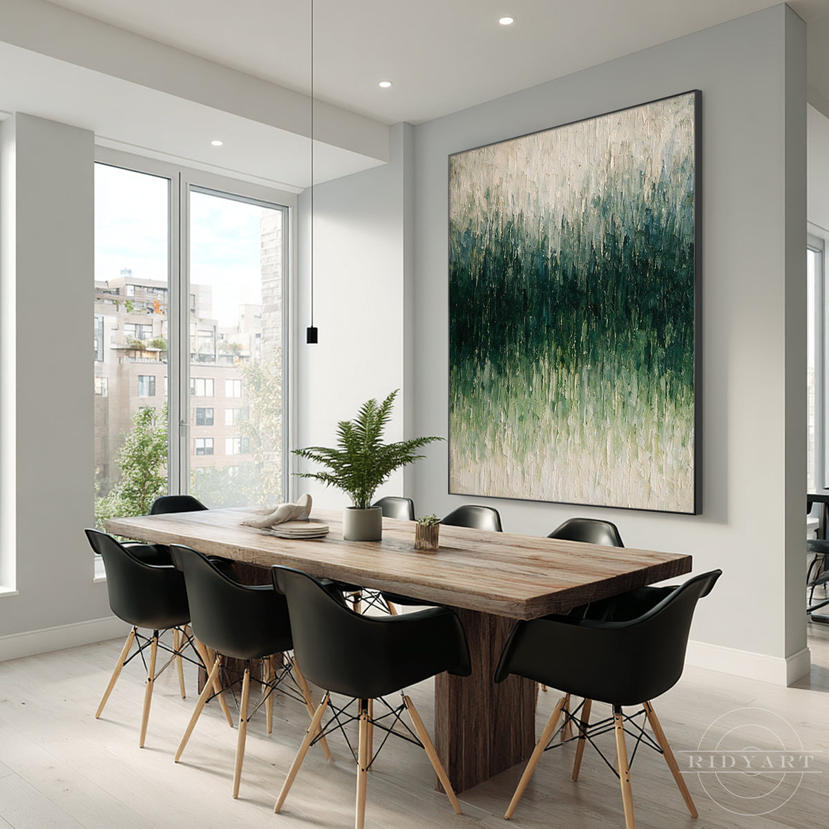 Organic modern green canvas wall art with raised texture