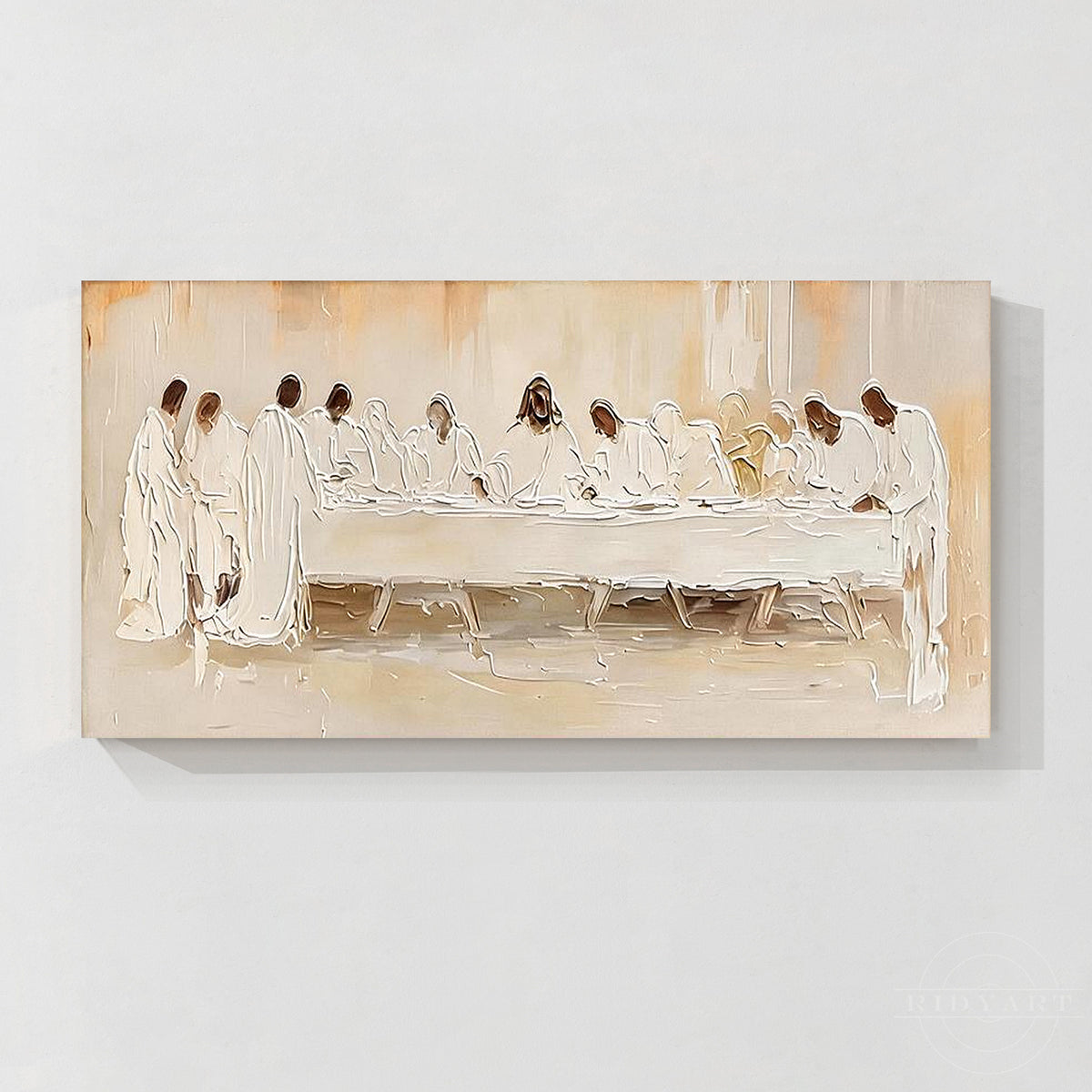 Hand-painted Last Supper wall art in cream, ivory and warm beige tones