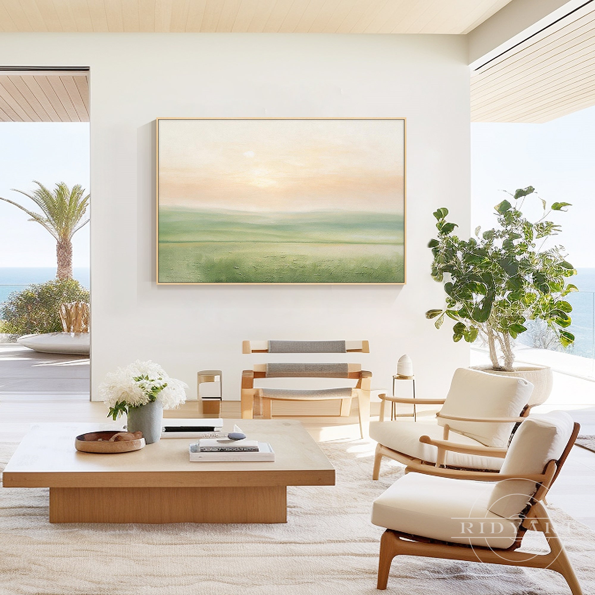 Hand painted landscape wall art with soft colors for living room and bedroom decoration