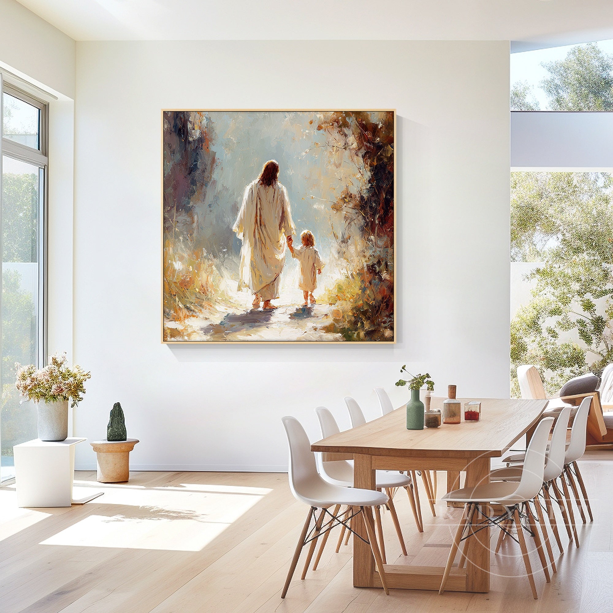 Beige brown Jesus portrait painting peaceful wall art