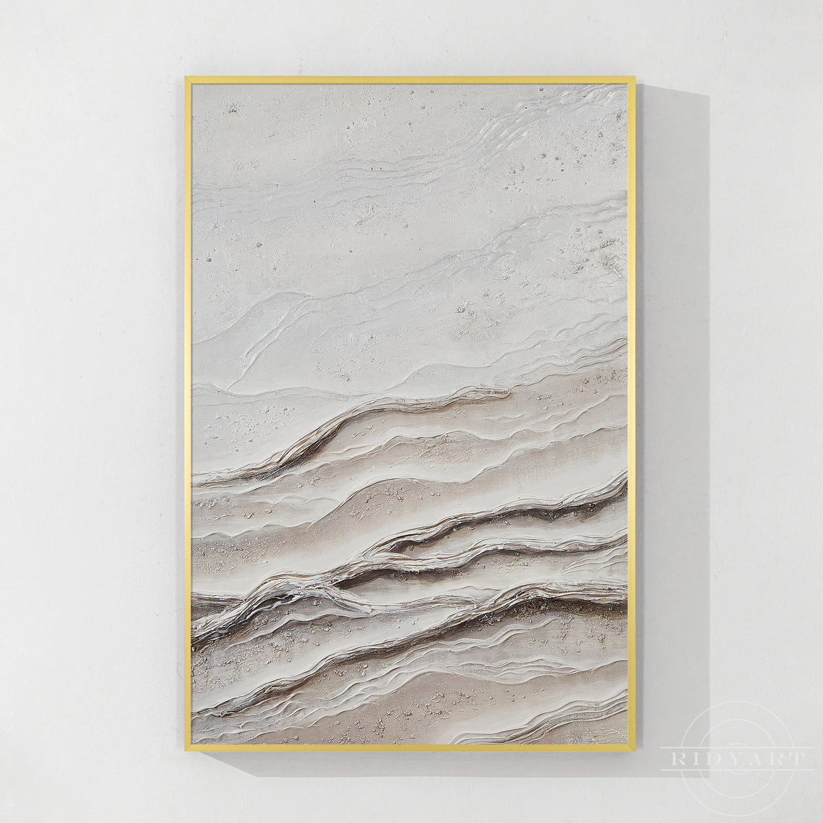 Large hand-painted textured abstract wall art in ivory, beige and taupe