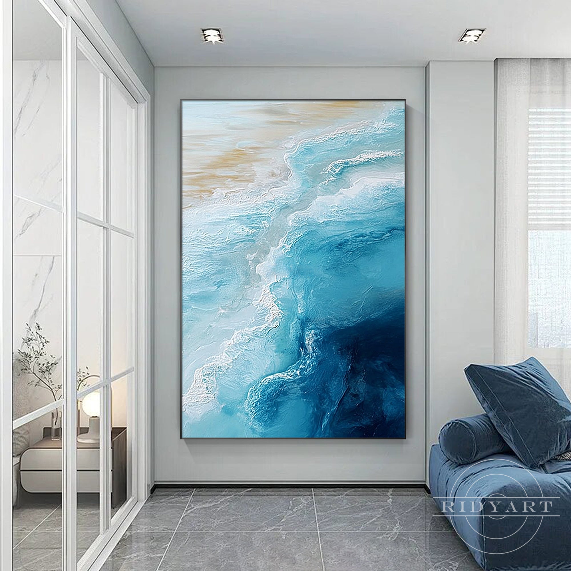 Hand painted ocean texture artwork inspired by sea waves and coastal scenery