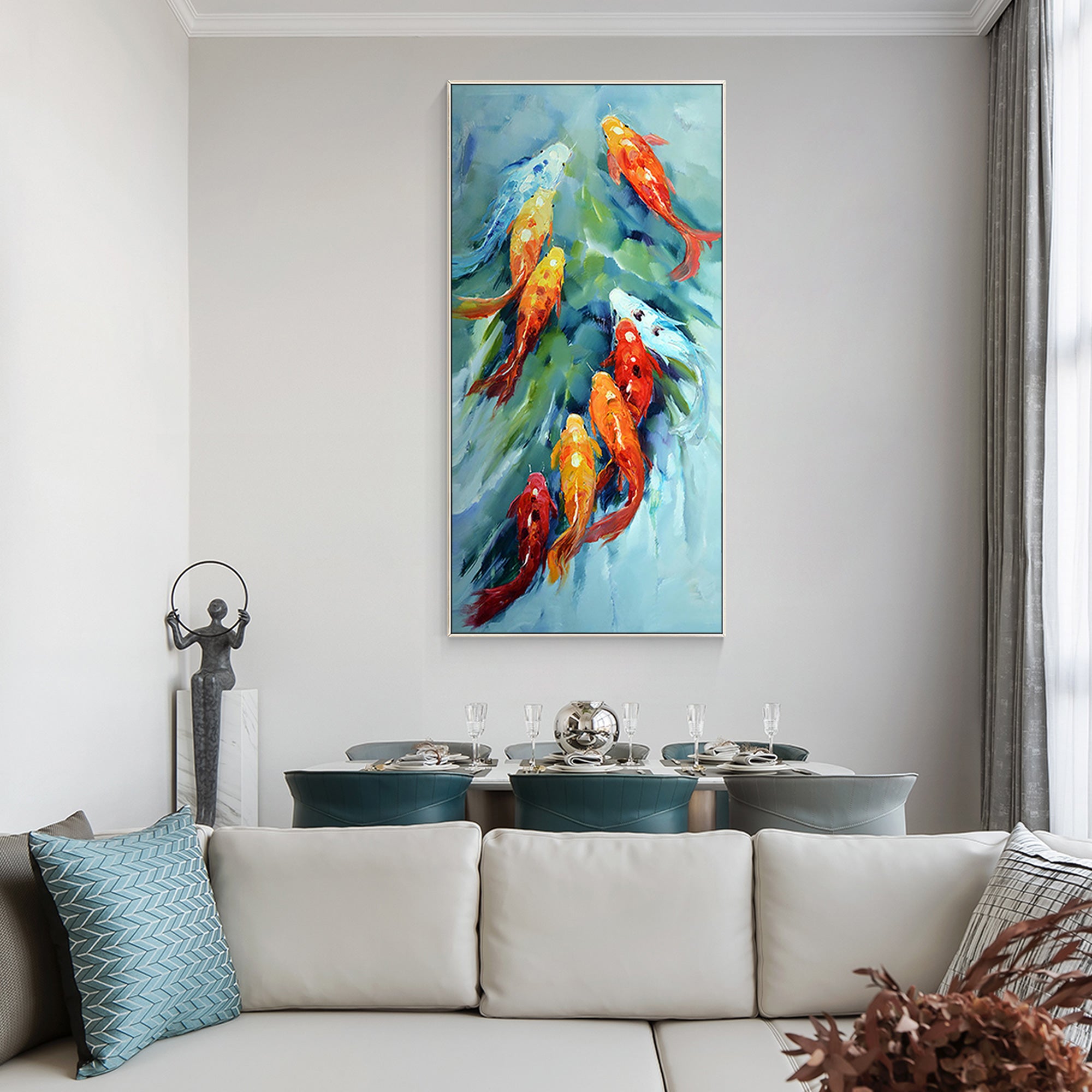 Farbenfrohes Feng Shui-Gemälde mit Koi-Fischen